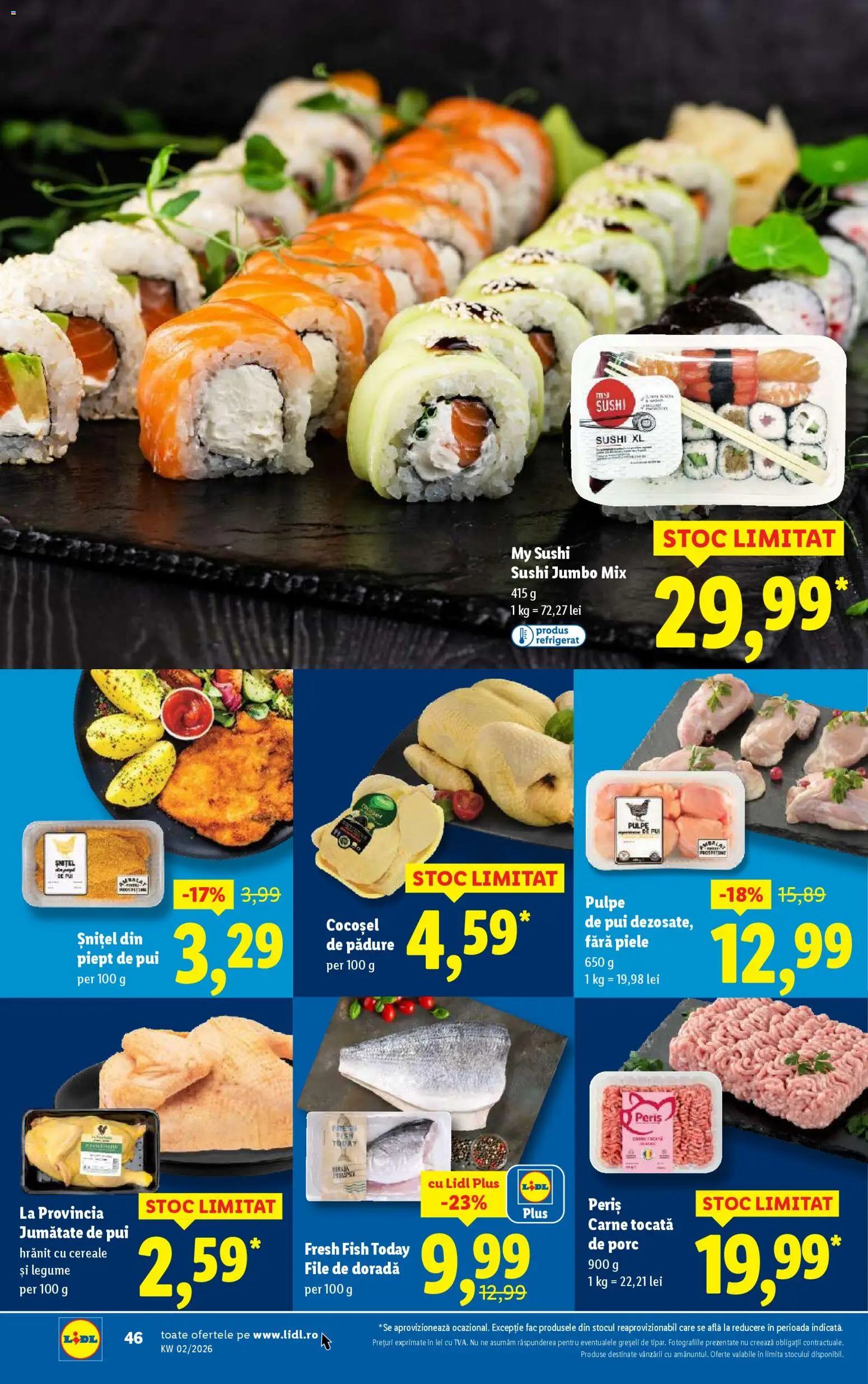 Noul catalog Lidl – valabil de la 05.01.2026 | Pagină: 46 | Produse: Sushi, Carne tocată, Cereale, Legume