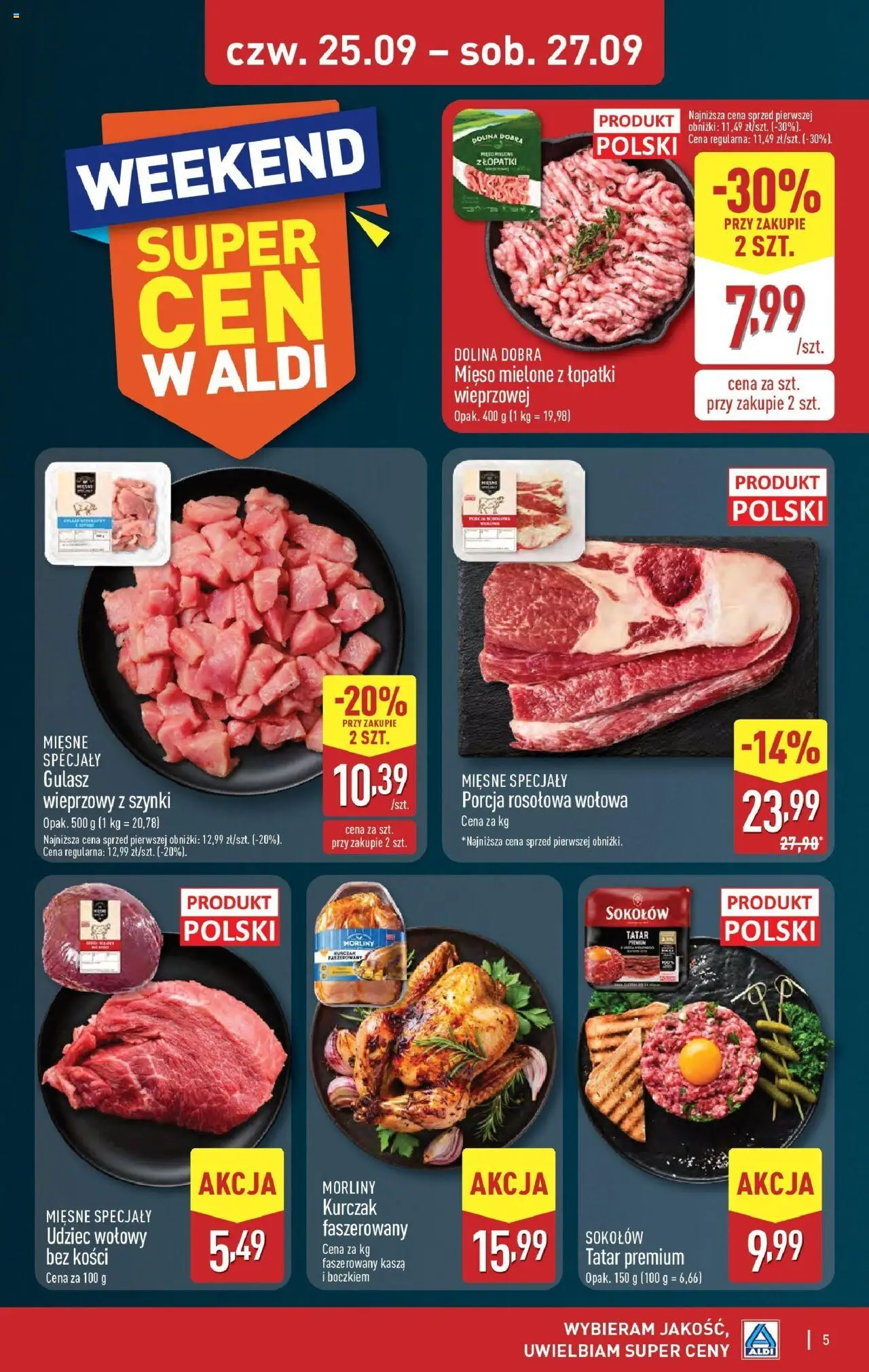 Aldi Gazetka - Okazje na weekend od 25.09.2025 | Strona: 5 | Produkty: Kasza, Kurczak, Tatar, Gulasz