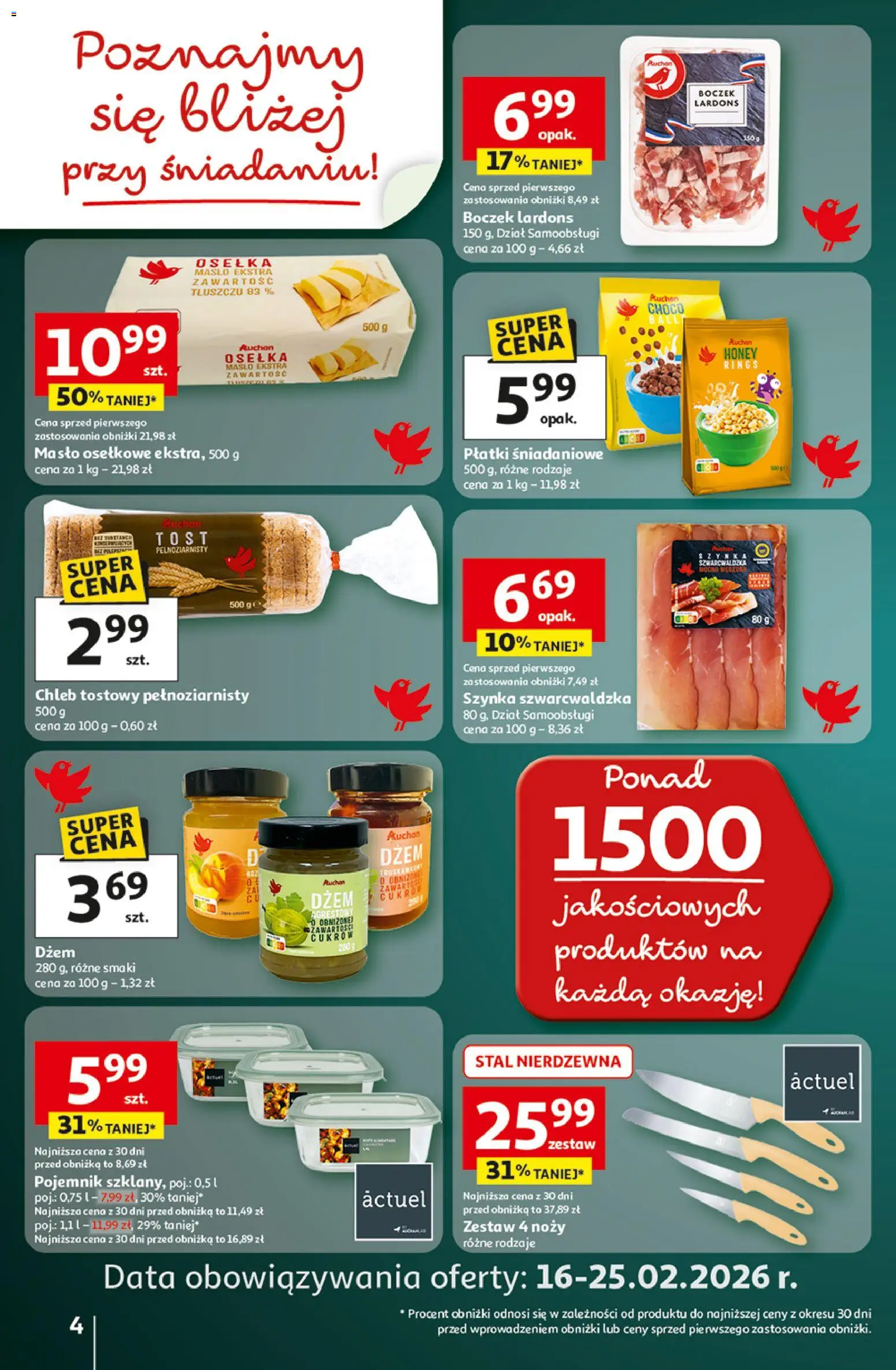 Auchan Gazetka - 30 Lat Hipermarket od 19.02.2026 | Strona: 4 | Produkty: Boczek, Masło, Szynka szwarcwaldzka, Płatki