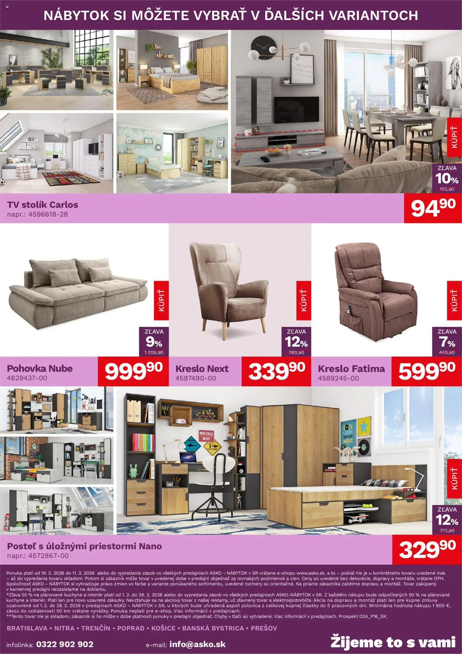 Nové ASKO nábytok akcie – leták je platný od 19.02.2026 | Strana: 4 | Produkty: Nábytok, Tv, Posteľ, Tv stolik