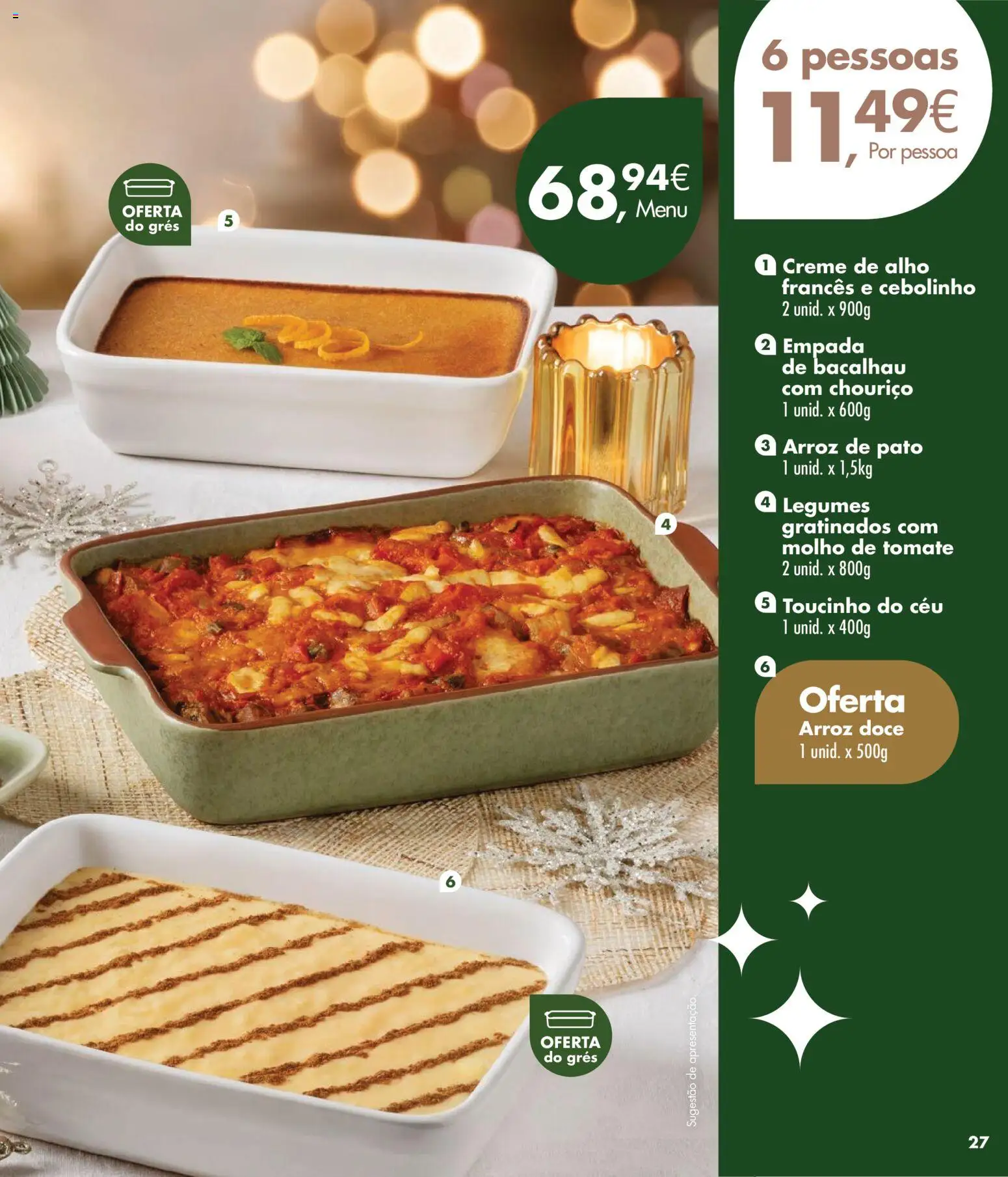 Pingo Doce Encomendas de Natal  │ válido de 19.11.2025 | Página: 27 | Produtos: Molho de tomate, Alho francês, Arroz, Tomate