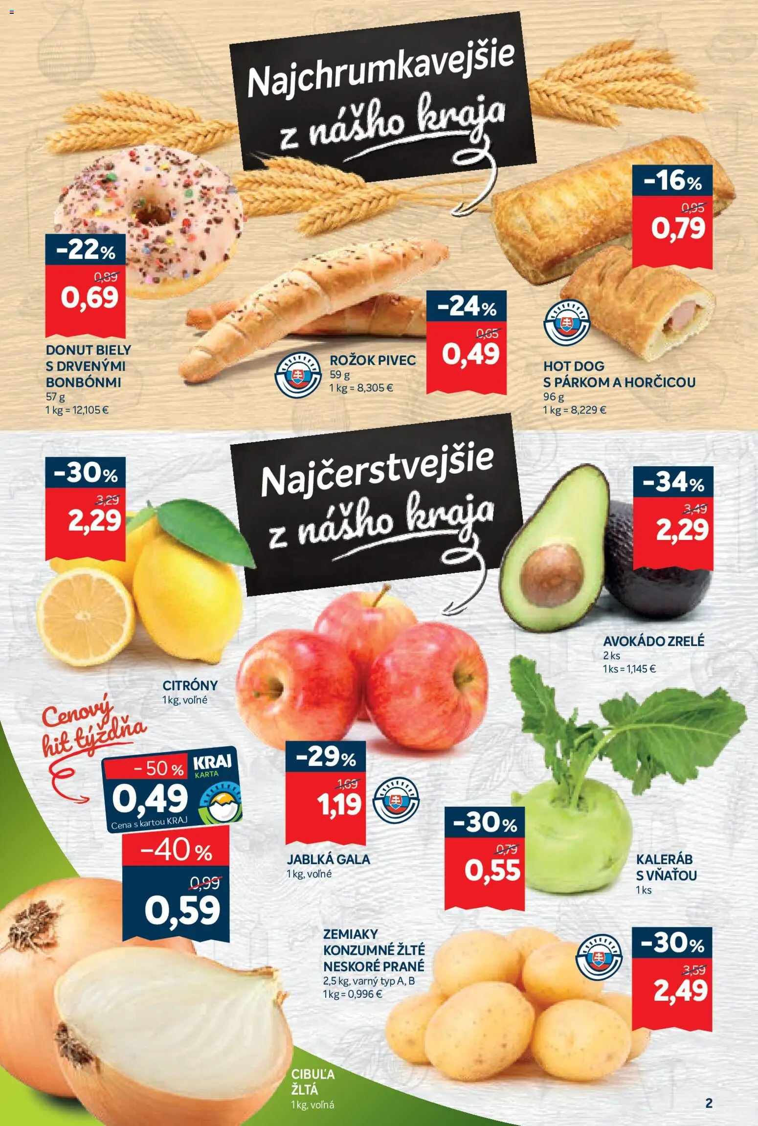 Nové Kraj akcie – leták je platný od 27.11.2025 | Strana: 2 | Produkty: Jablká, Donut, Citróny, Zemiaky