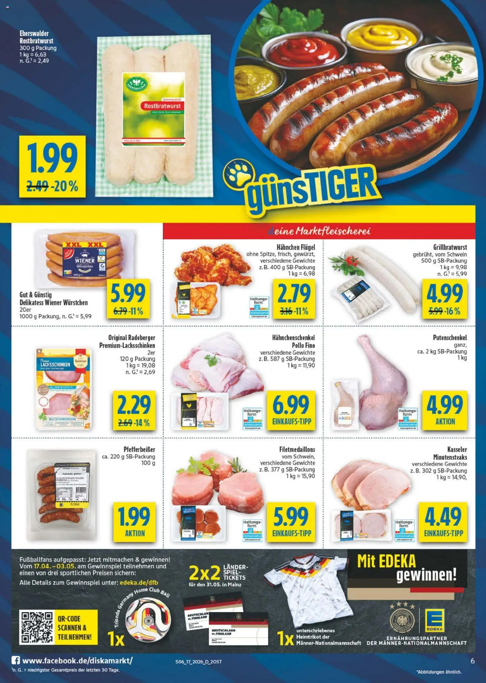 Diska Prospekt 	 – gültig ab 20.04.2026 | Seite: 6 | Produkte: Spiel, Hahnchen, Wiener wurstchen, Hahnchenschenkel