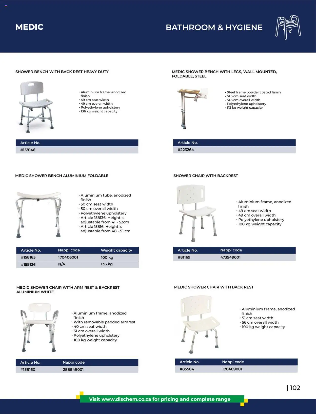 Dis-Chem - HomeCare Catalogue │ valid from 01.01.2025 | Page: 105 | Products: Frame, Chair, Shower, Powder