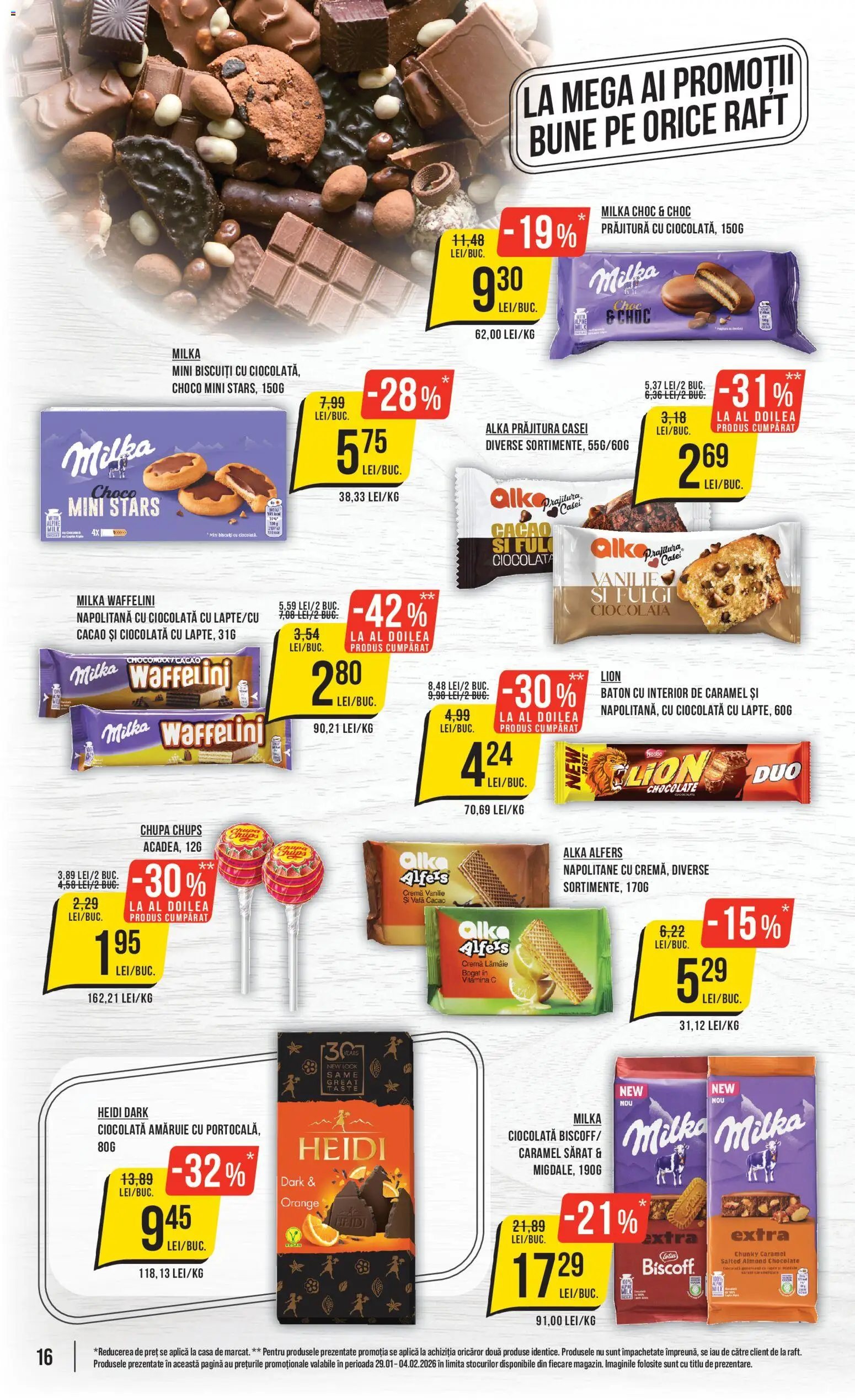 Noul catalog Mega Image – valabil de la 29.01.2026 | Pagină: 16 | Produse: Prăjitură, Napolitane, Cacao, Biscuiți