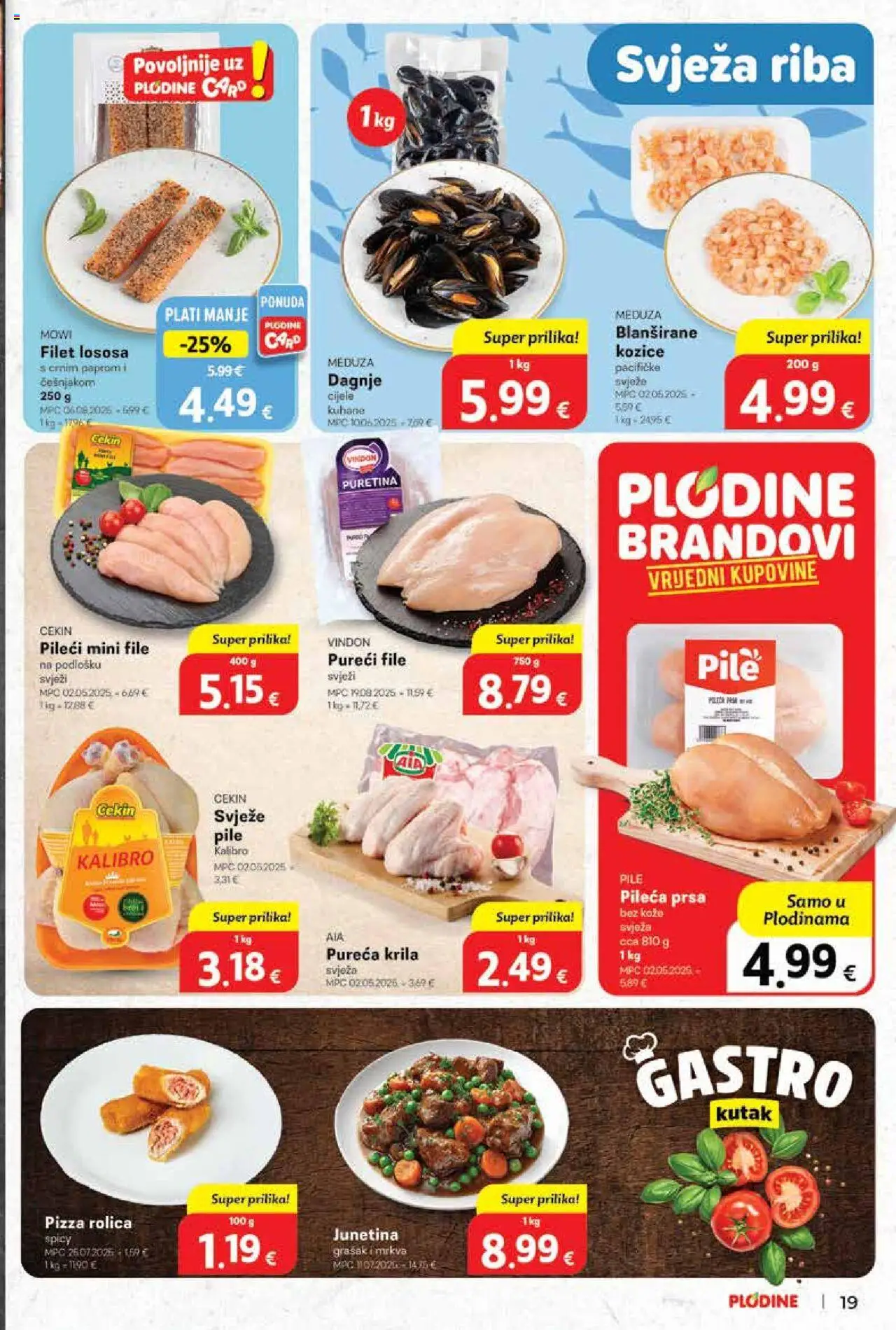 Plodine katalog | vrijedi od 01.10.2025 | Stranica: 19 | Proizvodi: Puretina, Pizza, Riba, Mrkva