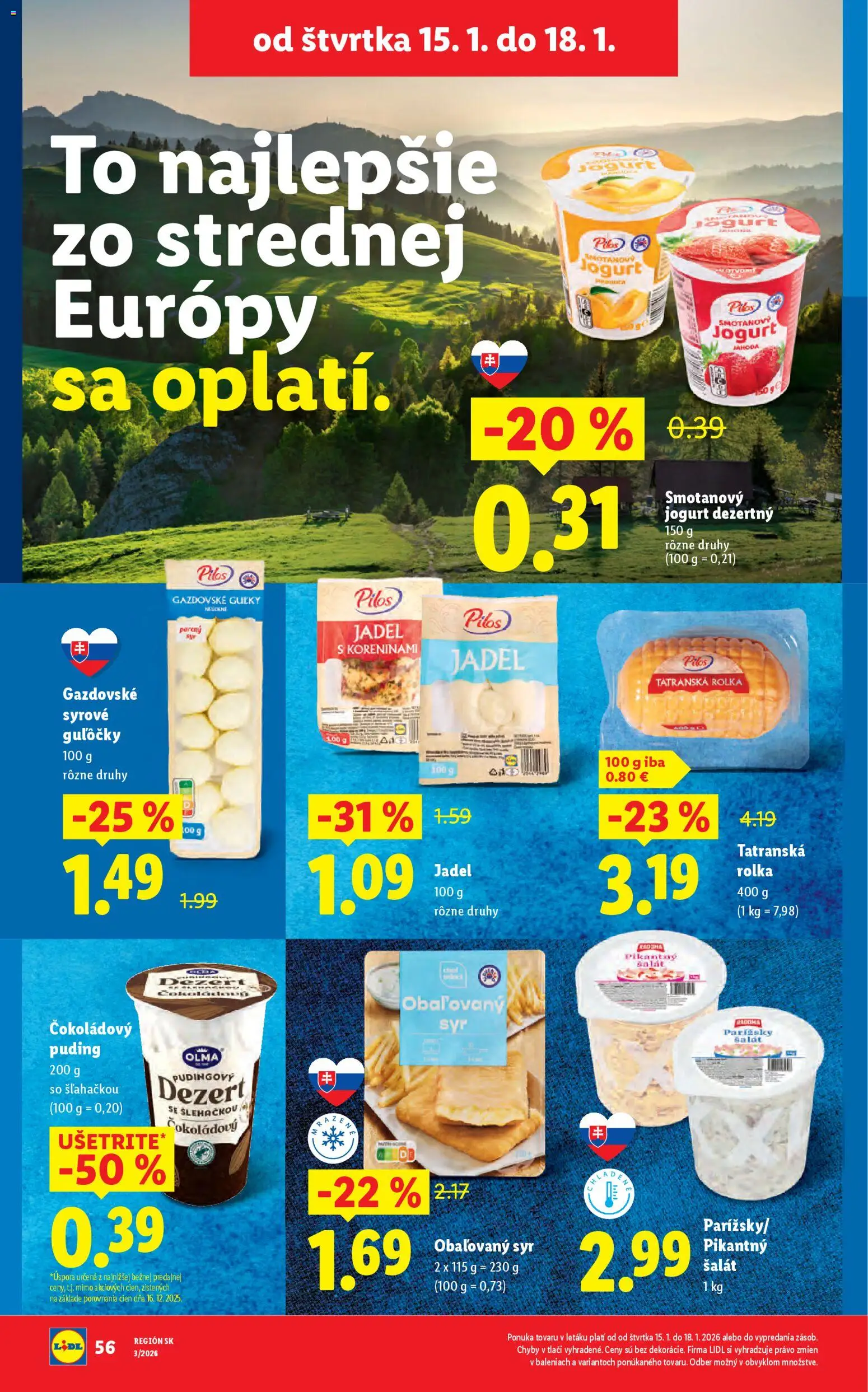 Nové Lidl akcie – leták je platný od 12.01.2026 | Strana: 58 | Produkty: Syr, Jogurt, Puding, Šalát