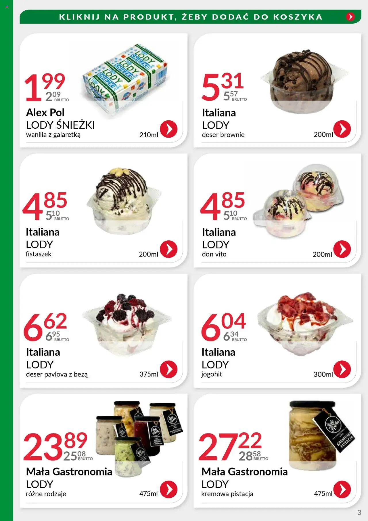 Eurocash Gazetka - Oferta Południe od 03.08.2025 | Strona: 3 | Produkty: Galaretka, Brownie, Lody