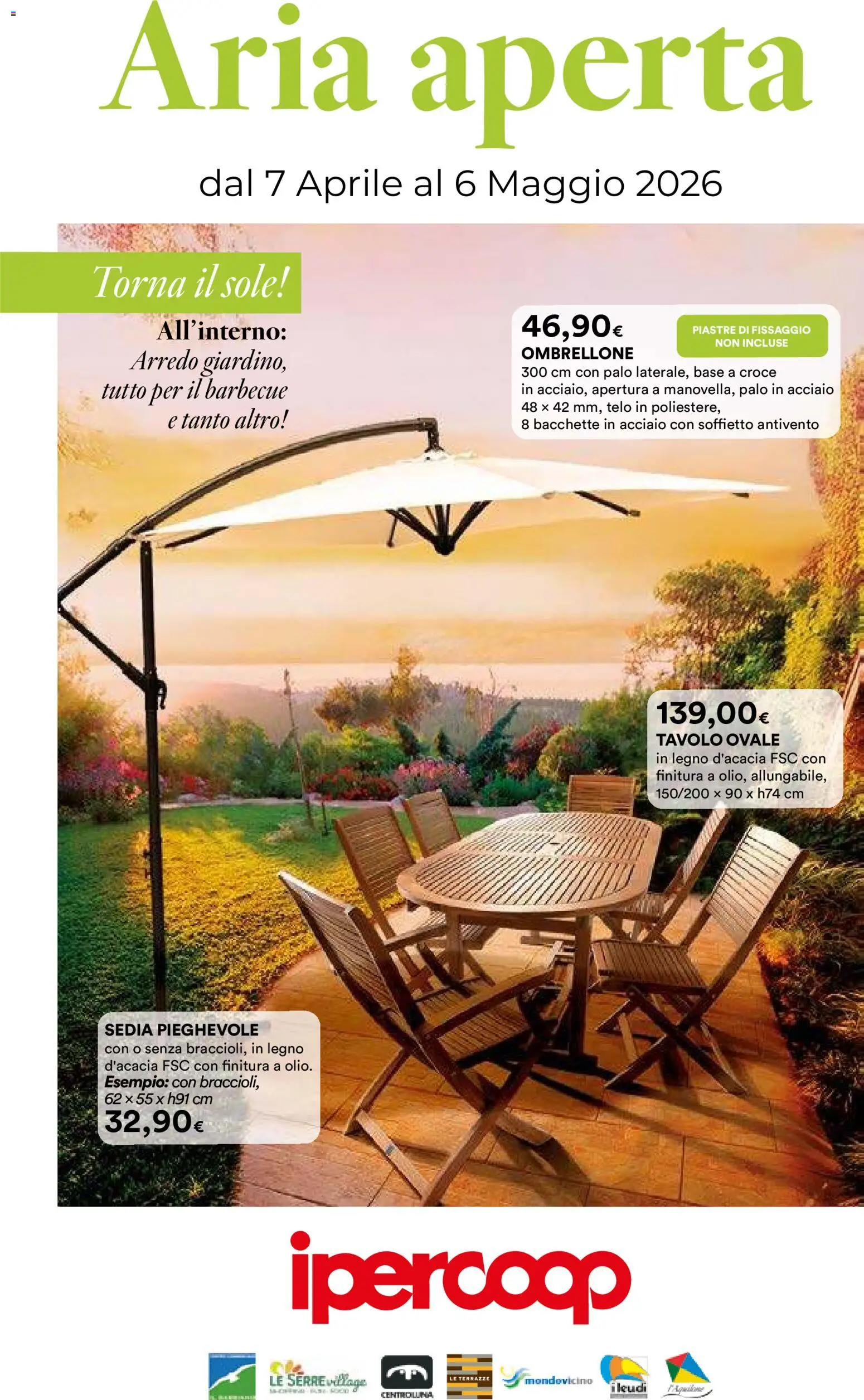 Volantino Ipercoop del 07.04.2026 | Pagina: 1 | Prodotti: Ombrellone, Barbecue, Tavolo, Sedia