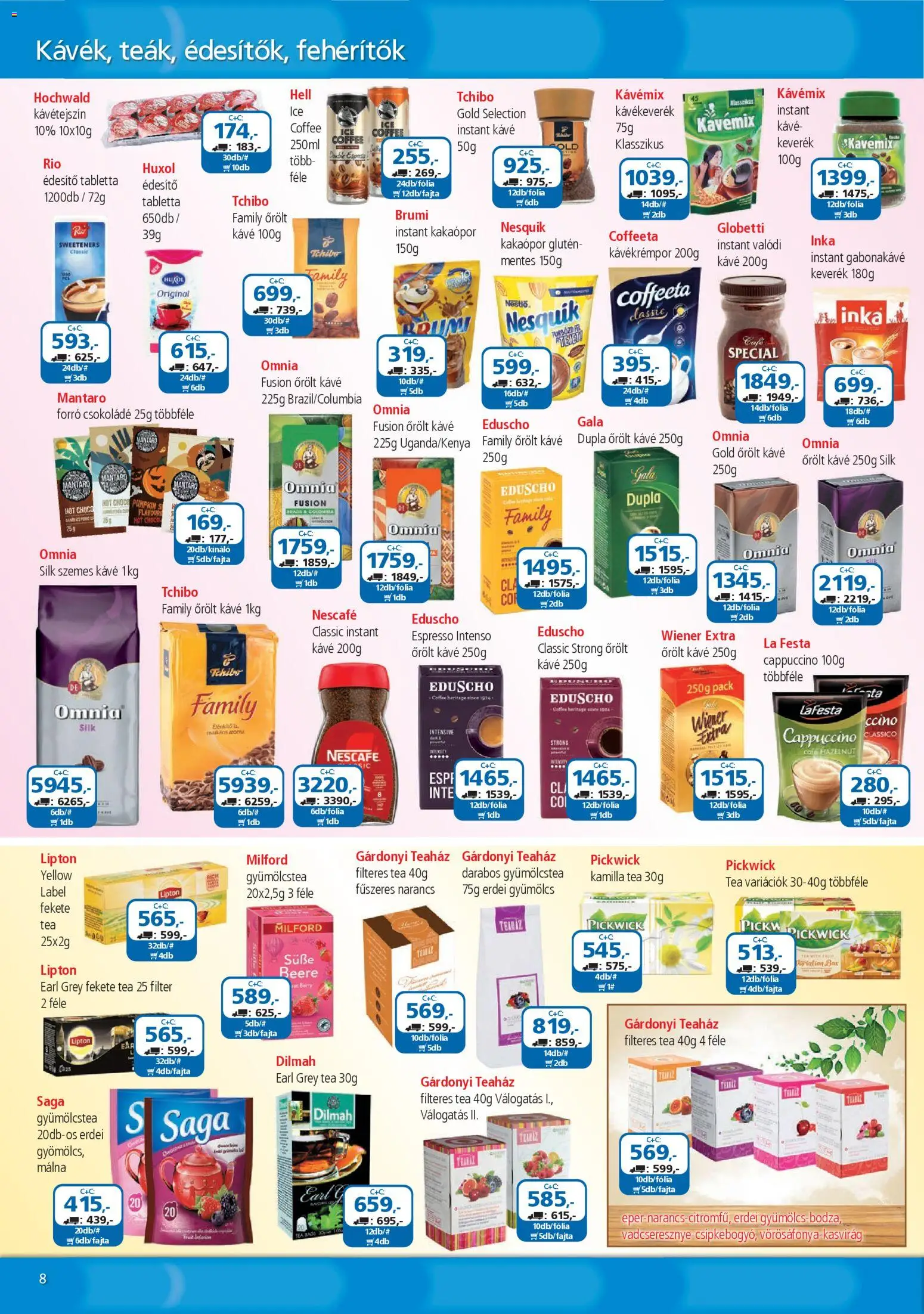 ÁRKLUB akciós ujság - amely érvényes a következő dátumtól: 01.03.2026 | Oldal: 8 | Termékek: Málna, Gyümölcstea, Nesquik, Instant kávé