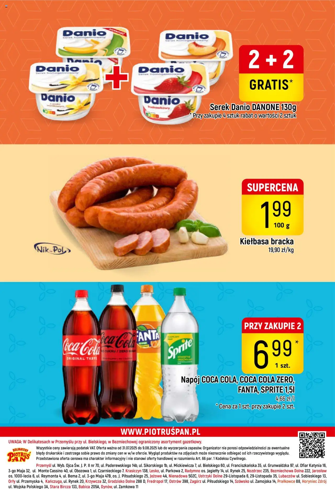 Piotruś Pan Gazetka od 31.07.2025 | Strona: 28 | Produkty: Kiełbasa, Serek, Sprite, Coca cola