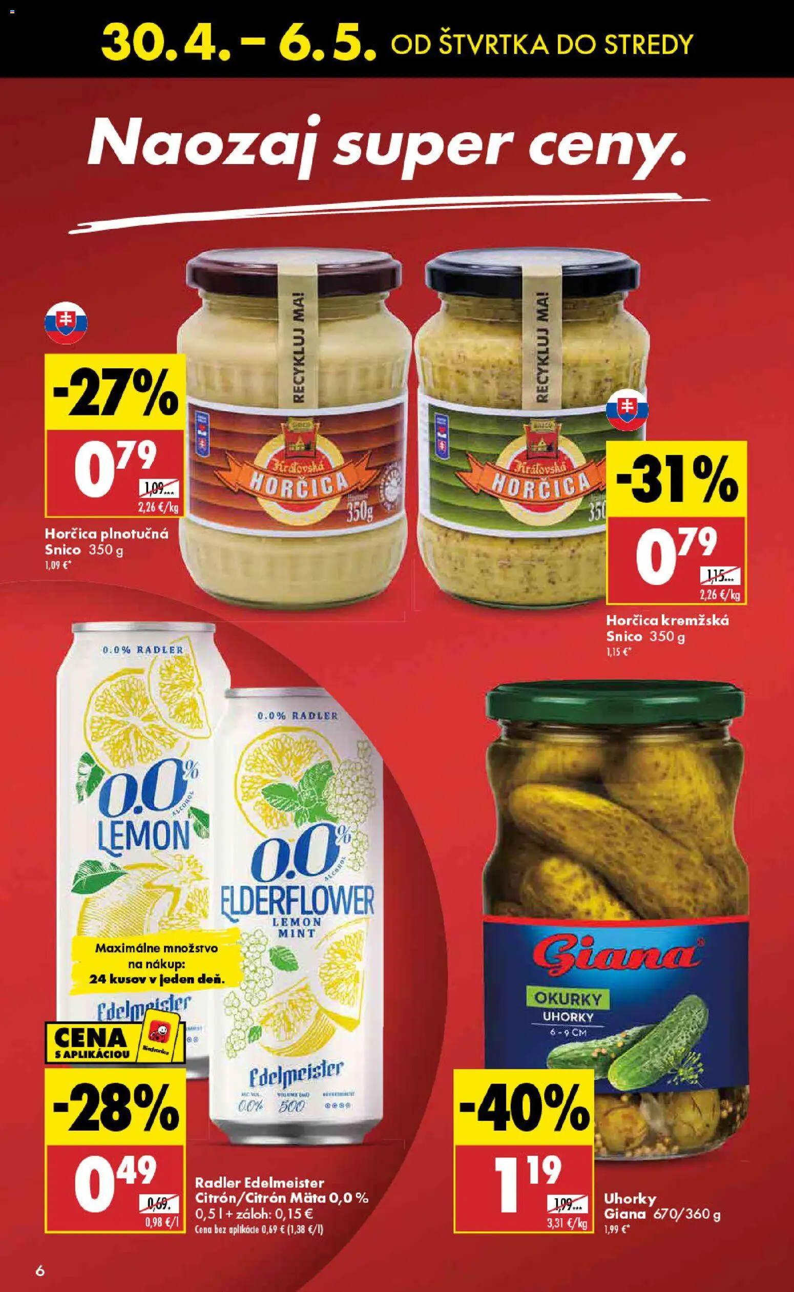 Nové Biedronka akcie – leták je platný od 30.04.2026 | Strana: 6 | Produkty: Radler, Uhorky