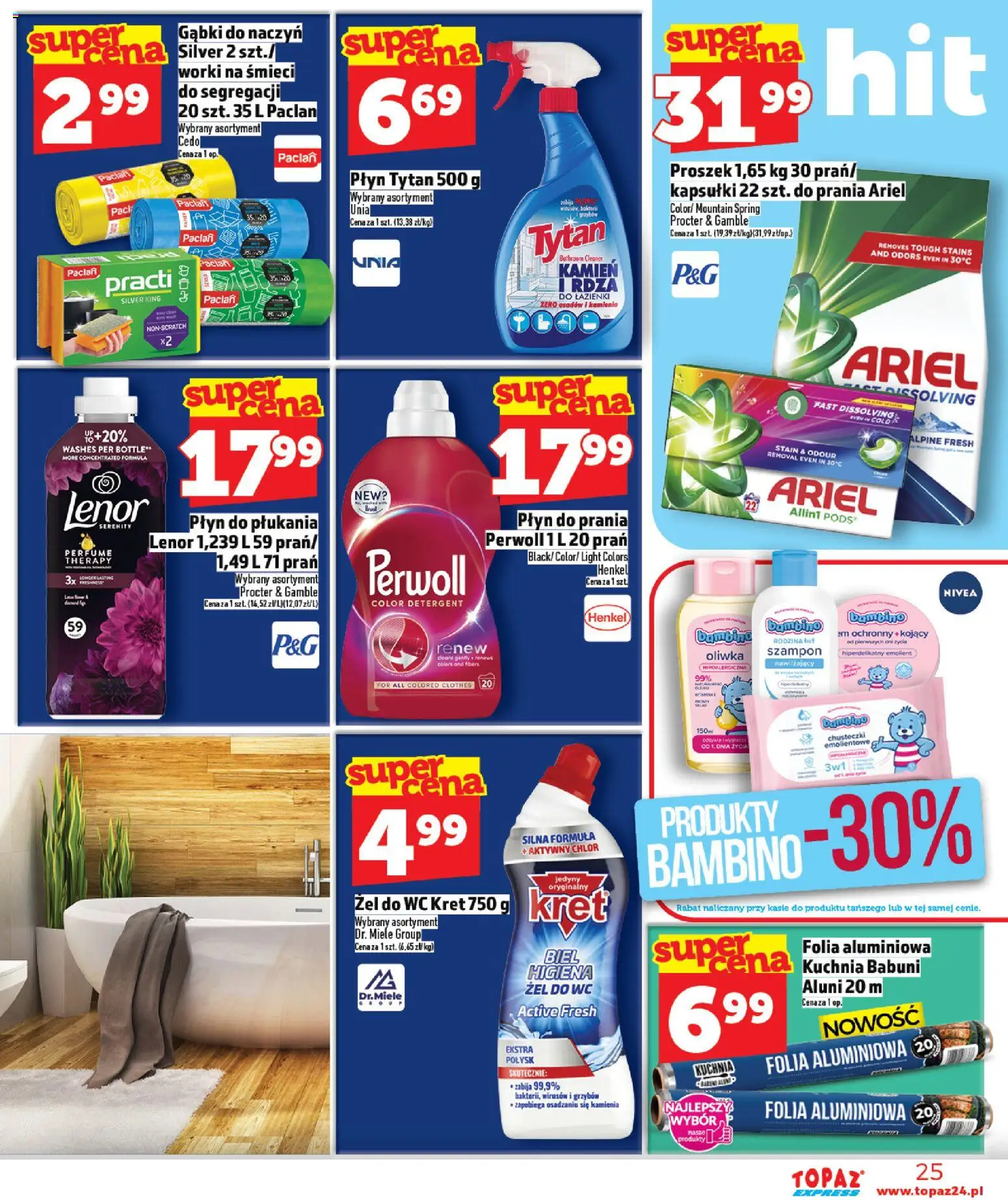 Topaz Gazetka - Express od 29.01.2026 | Strona: 25 | Produkty: Cleaner, Ariel, Szampon, Detergent