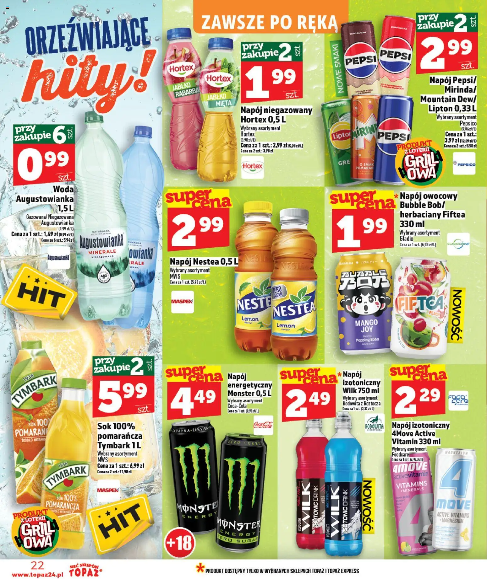 Topaz gazetka - MAZ od 16.04.2026 | Strona: 22 | Produkty: Mango, Mięta, Sok, Woda