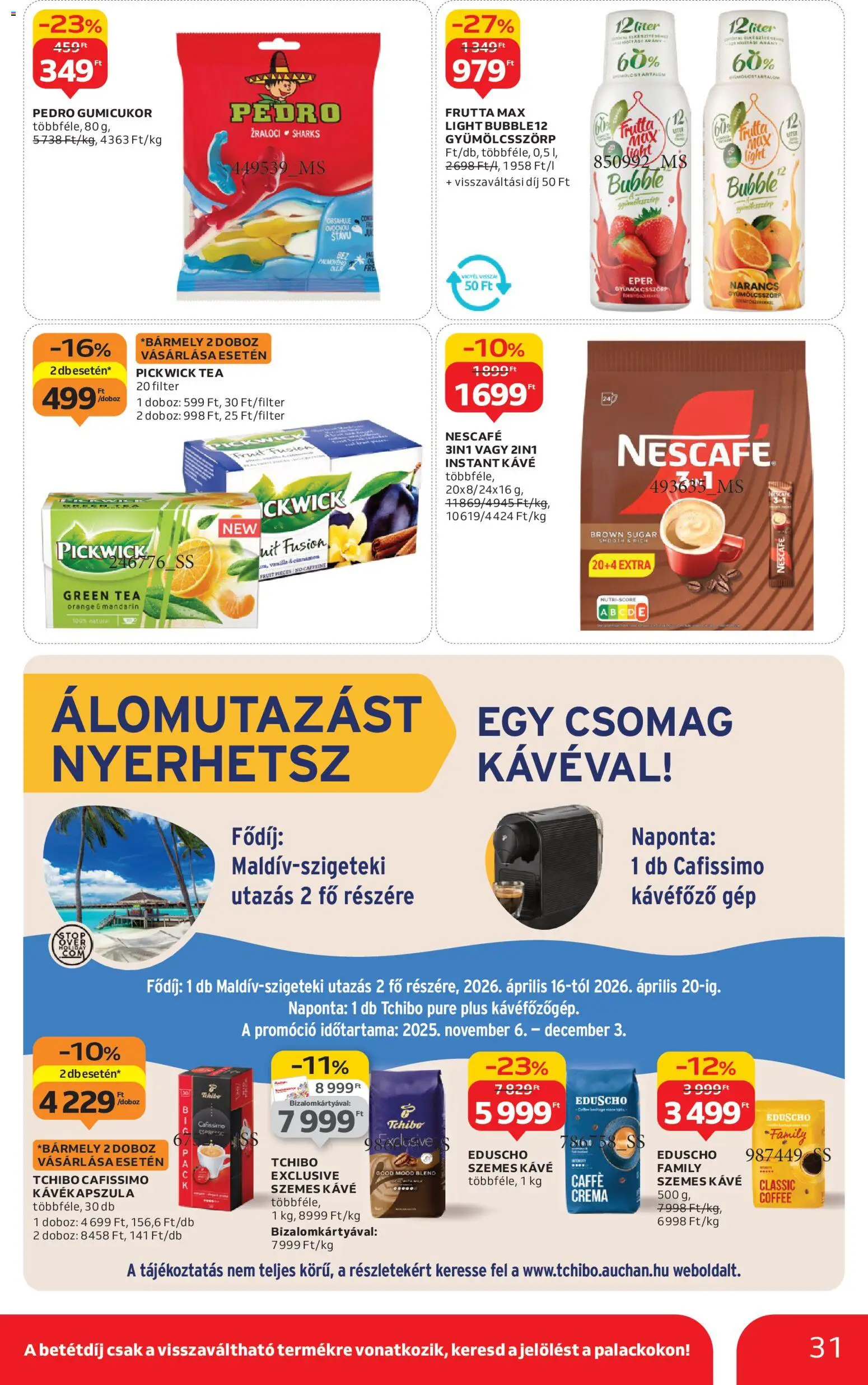 Auchan akciós ujság - amely érvényes a következő dátumtól: 20.11.2025 | Oldal: 31 | Termékek: Nescafé, Gumicukor, Doboz, Instant kávé