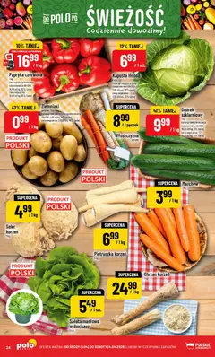 Pogląd oferty "POLOmarket gazetka" - ważna od 01.04.2026 | Strona: 24 | Produkty: Papryka, Chrzan, Czerwona kapusta, Ziemniaki