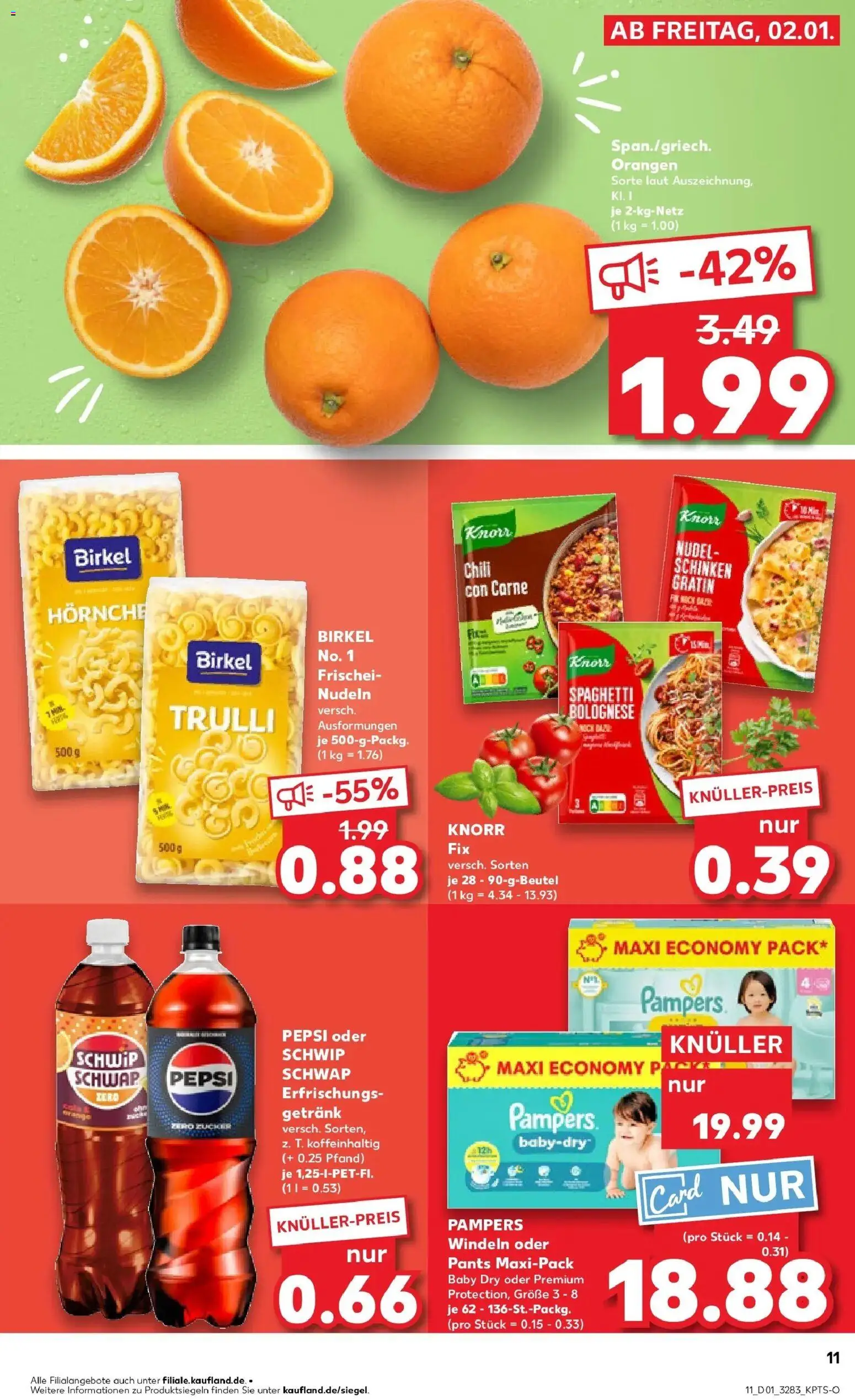 Kaufland prospekt Magdeburg	 – gültig ab 05.01.2026 | Seite: 11 | Produkte: Orangen, Knorr, Pepsi, Nudeln
