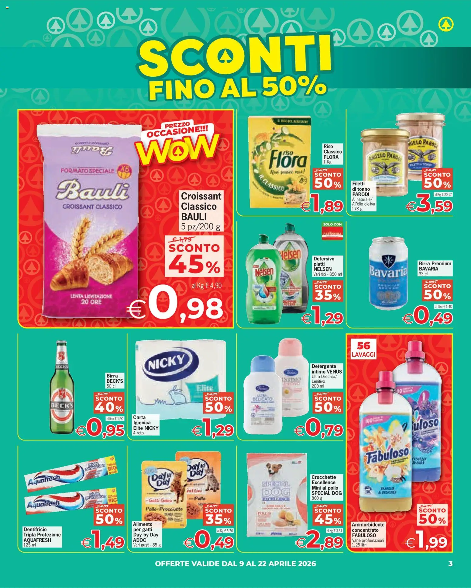 Volantino Eurospar del 09.04.2026 | Pagina: 3 | Prodotti: Birra, Riso, Detergente, Intimo