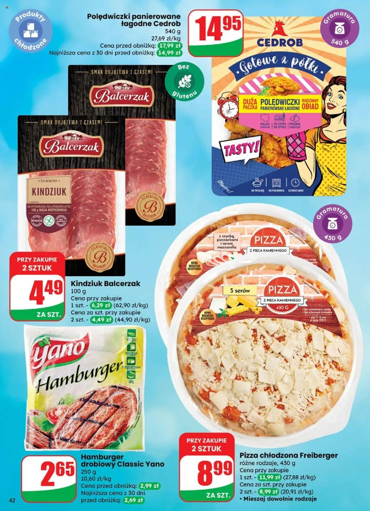 Dino Gazetka od 08.10.2025 | Strona: 42 | Produkty: Kurczak, Hamburger, Pizza, Mozzarella