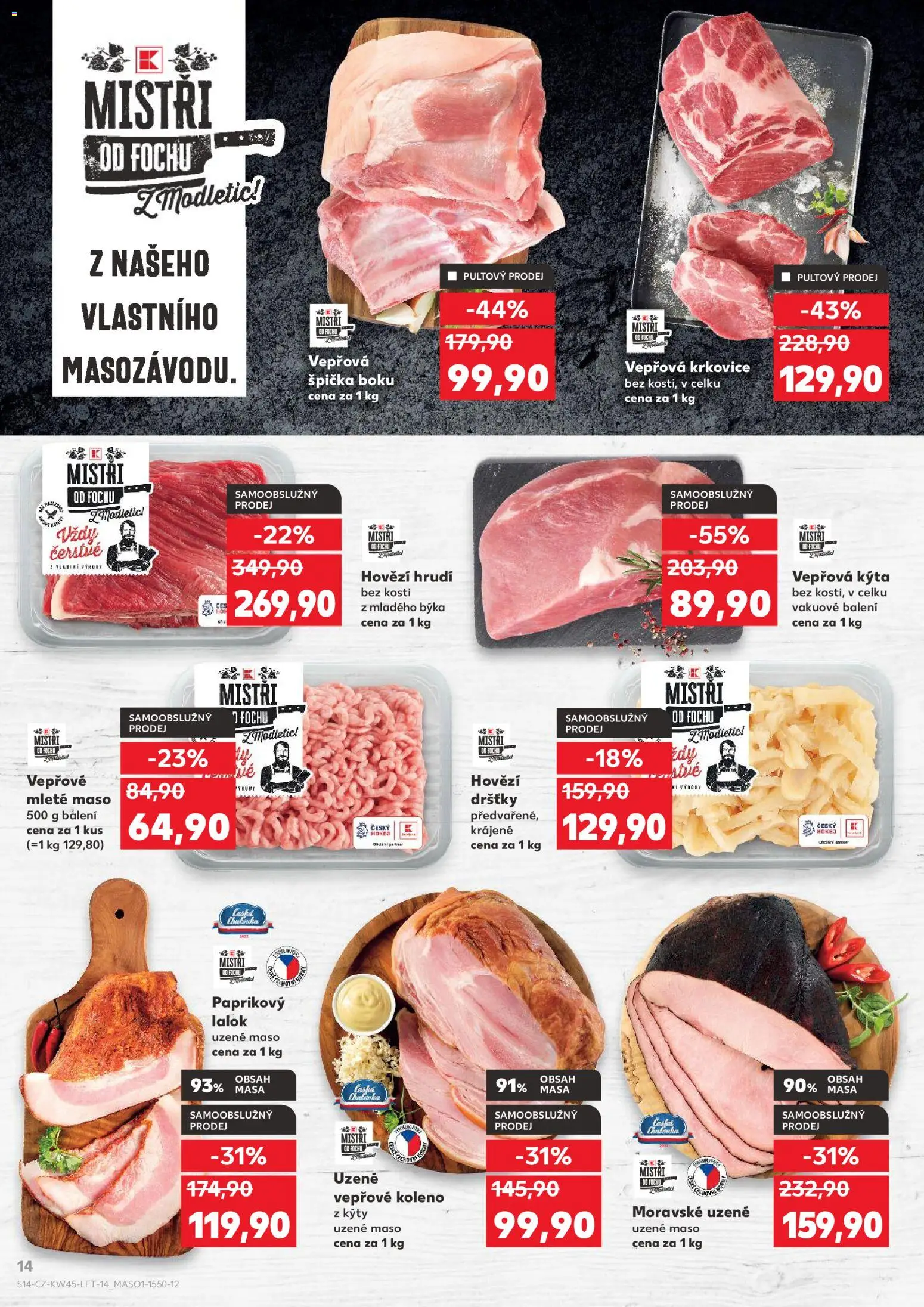 Kaufland leták od 05.11.2025 | Strana: 14 | Produkty: Uzené maso, Mleté maso, Moravské uzené, Uzené vepřové koleno