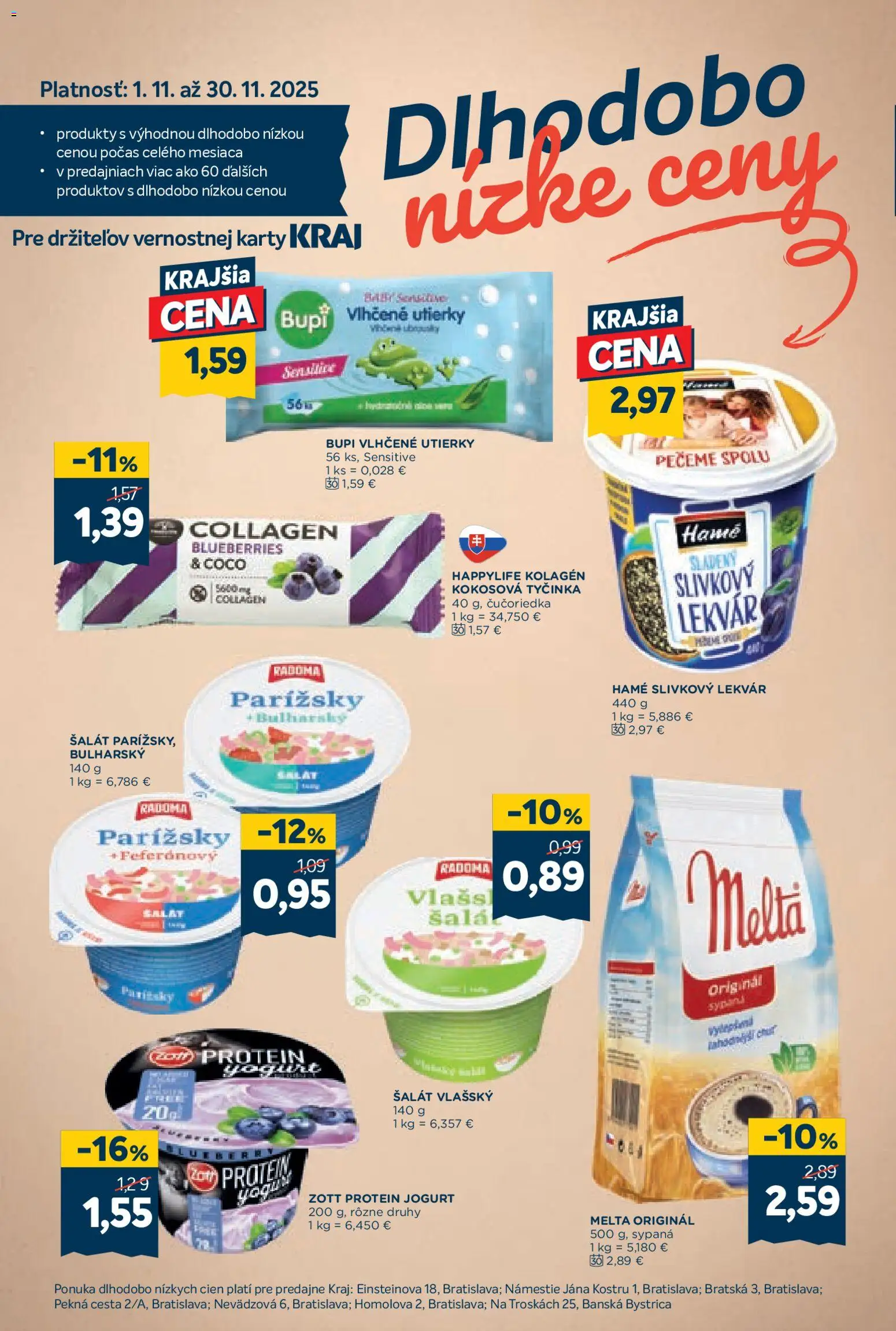 Nové Kraj akcie – leták je platný od 30.10.2025 | Strana: 14 | Produkty: Jogurt, Protein, Kolagén, Šalát