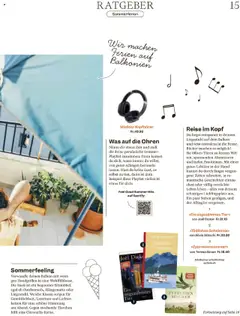 Migros Magazin  ab 15.07.2025 | Seite: 15 | Produkte: Kissen, Liegestuhl, Kopfhörer