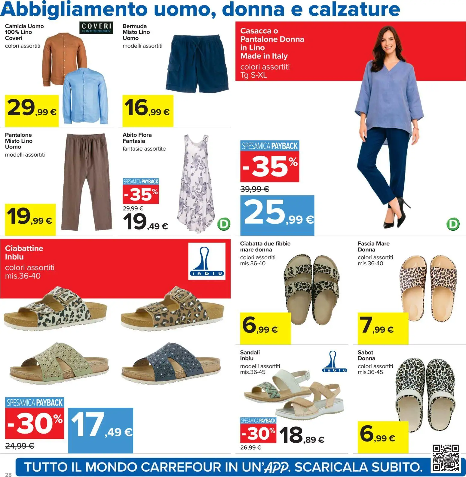 Volantino Carrefour del 21.04.2026 | Pagina: 28 | Prodotti: Sandali, Sabot, Bermuda, Abito