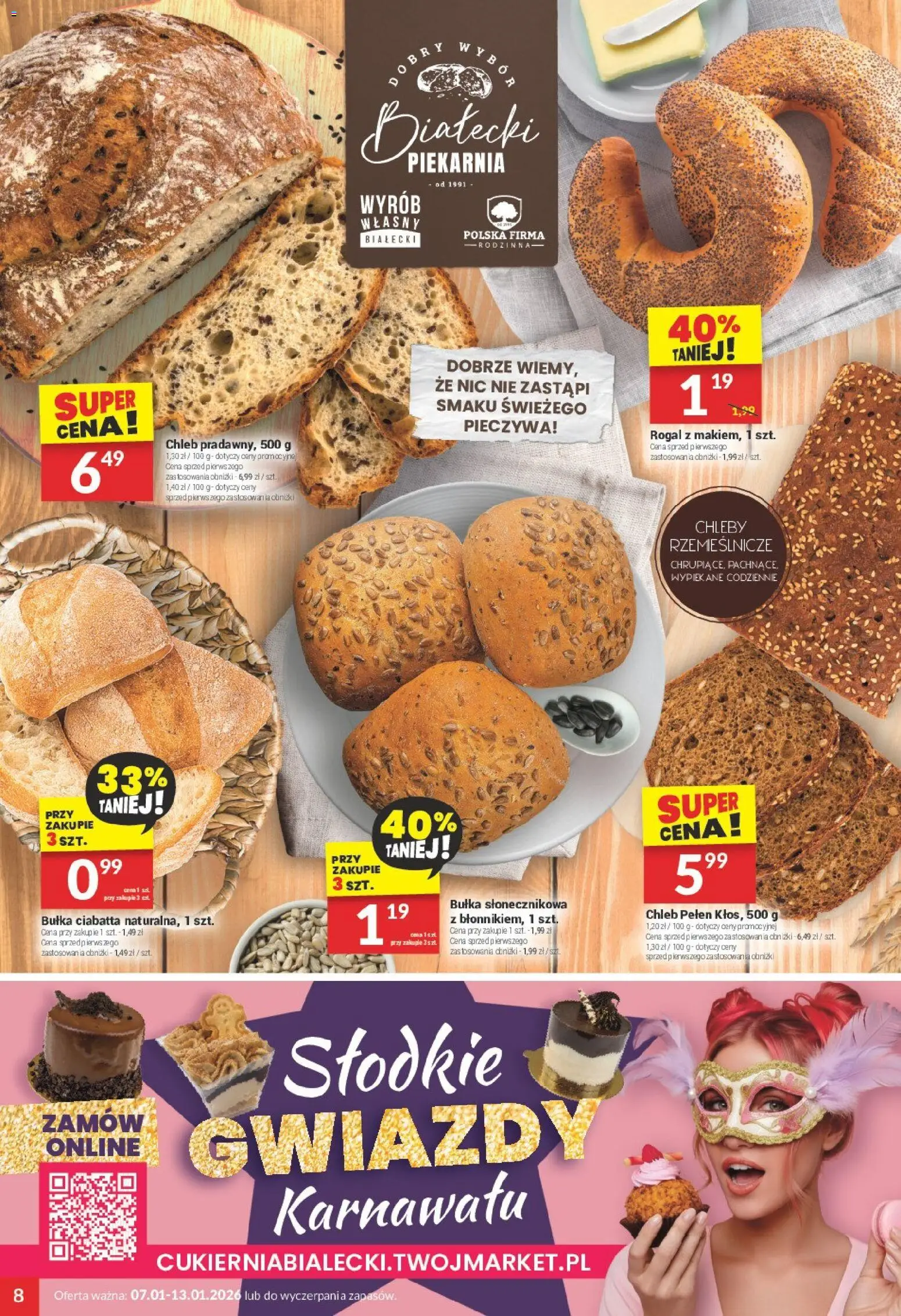 Twój Market Gazetka od 07.01.2026 | Strona: 8 | Produkty: Piekarnia, Bułka, Chleb, Ciabatta