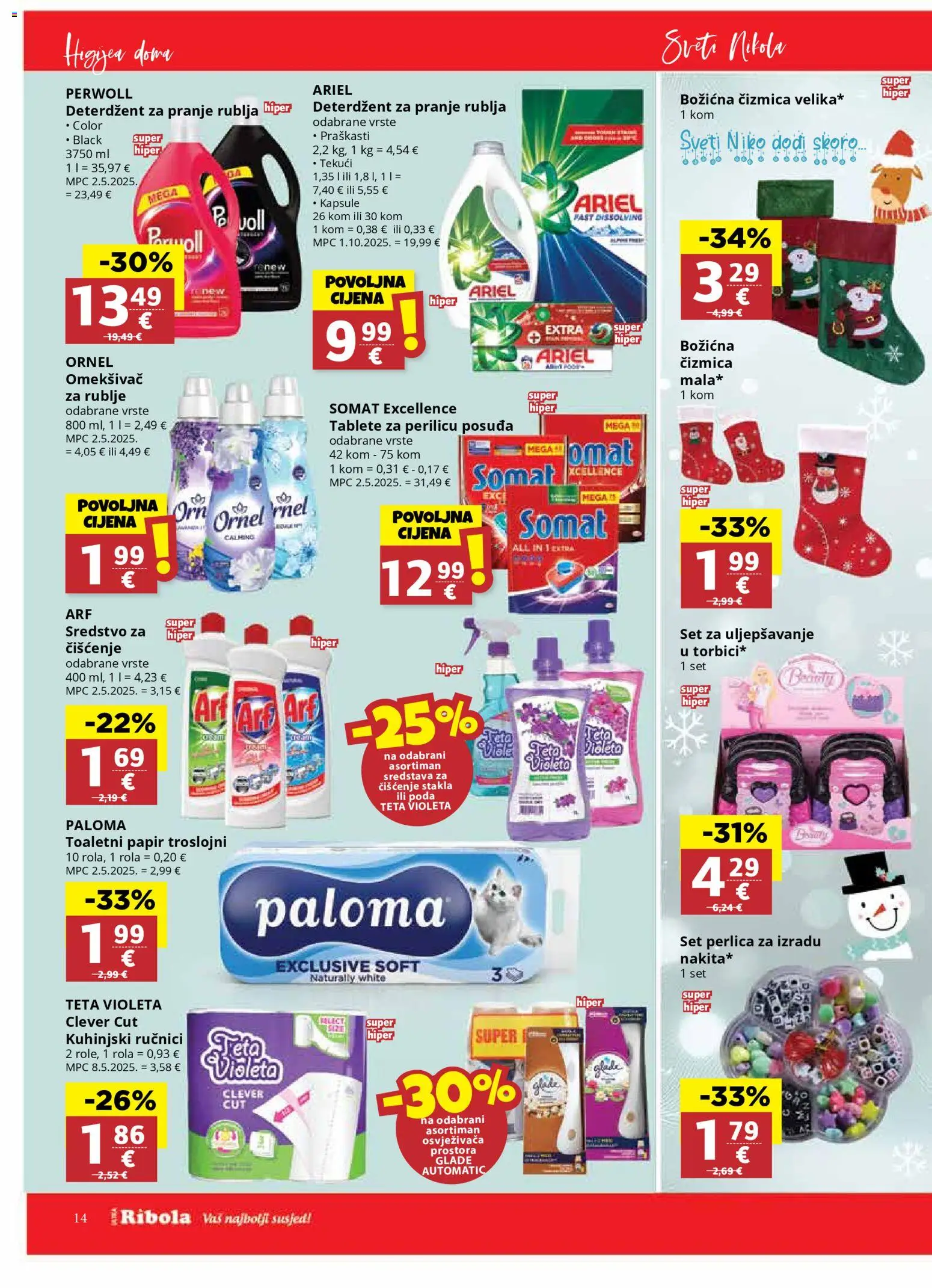 Ribola katalog | vrijedi od 26.11.2025 | Stranica: 14 | Proizvodi: Deterdžent za pranje rublja, Tablete za perilicu posuđa, Somat, Violeta