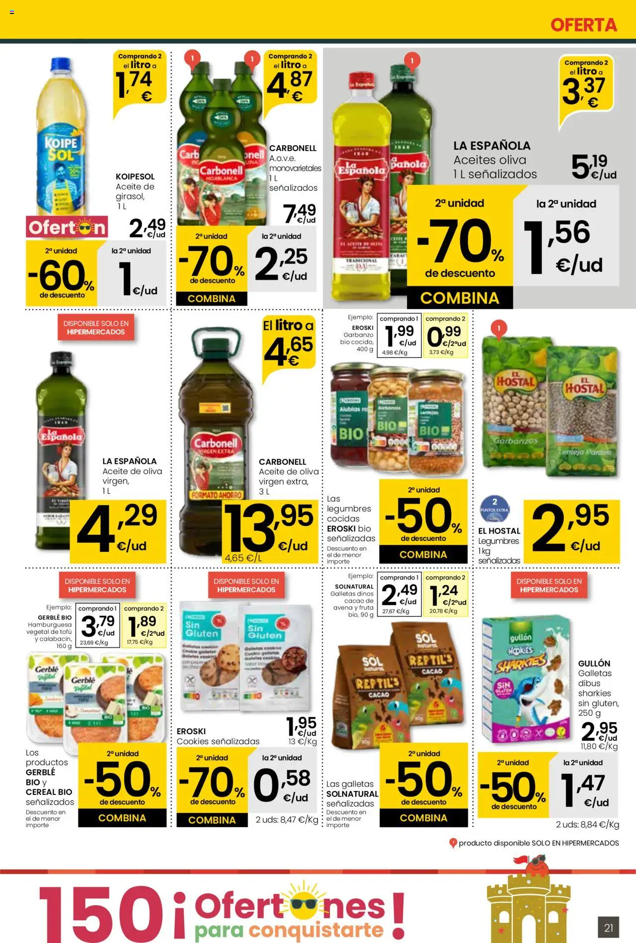 Eroski - Para conquistarte │ válido desde el 14.08.2025 | Página: 21 | Productos: Galletas, Aceite de oliva, Σοκολατούχο γάλα, Φρυγανιές σικάλεως