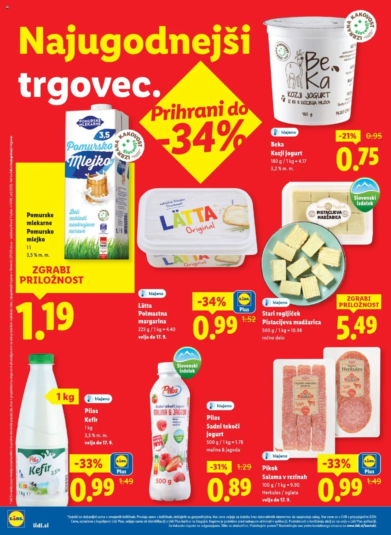 Novi Lidl katalog ponudbe – veljaven od 11.09.2025 | Stran: 6 | Izdelki: Kefir, Margarina, Mleko, Salama