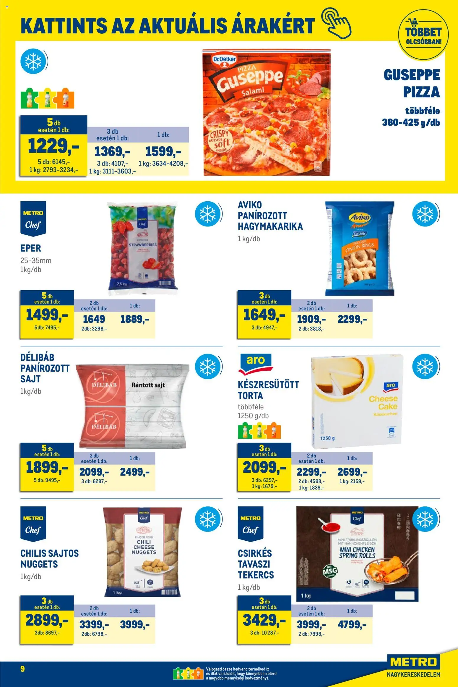 Metro akciós ujság - amely érvényes a következő dátumtól: 02.01.2026 | Oldal: 9 | Termékek: Torta, Nuggets, Pizza, Eper
