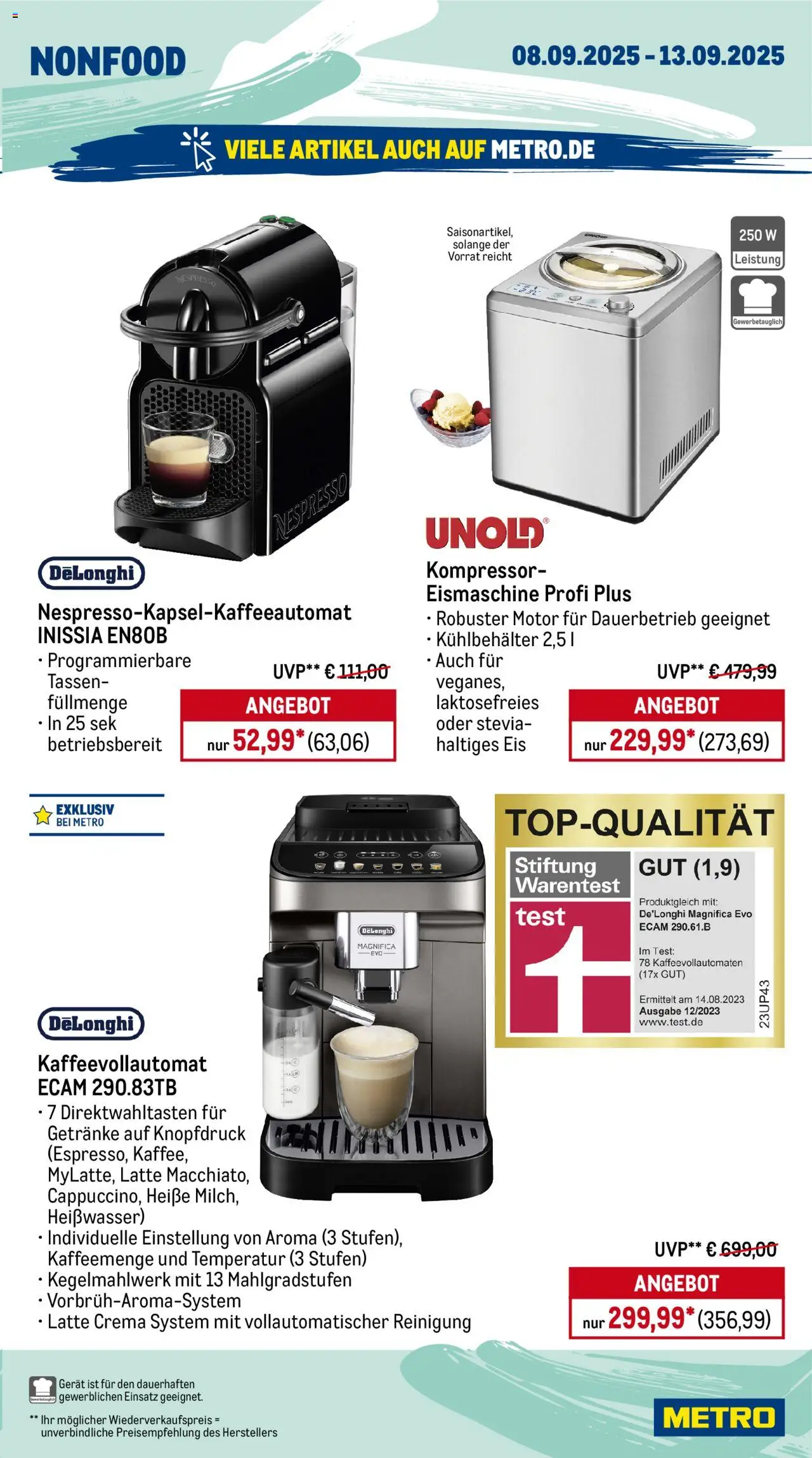 Metro Prospekt 	 – gültig ab 08.09.2025 | Seite: 21 | Produkte: Kaffeevollautomat, Eis