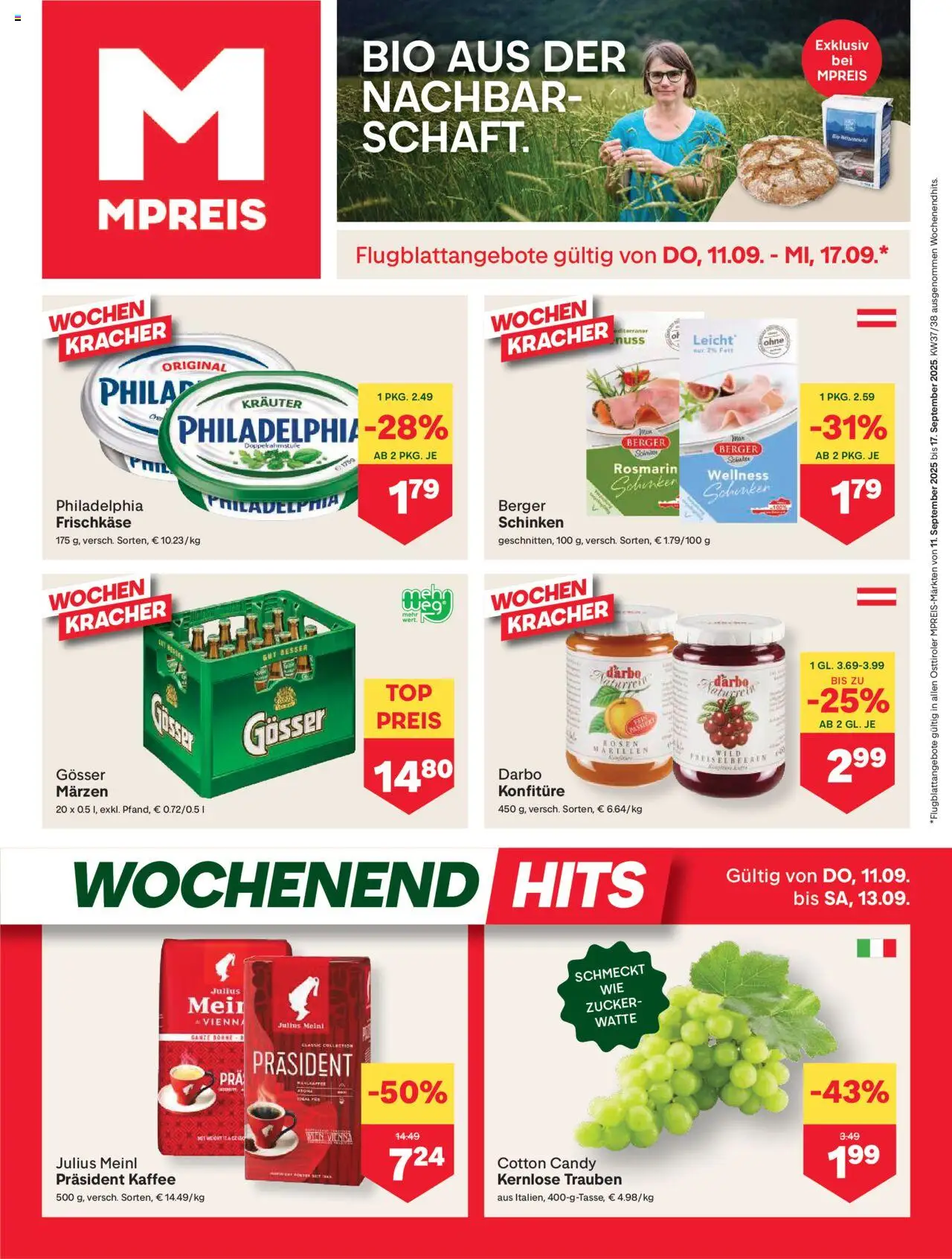 MPREIS Anras gültig ab 11.09.2025 | Seite: 1 | Produkte: Zucker, Kaffee, Schinken