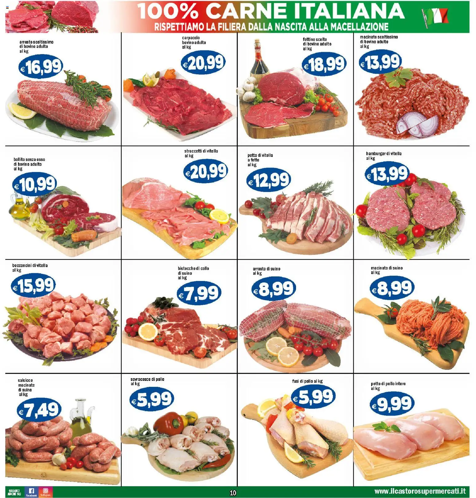 Volantino Il Castoro del 17.10.2025 | Pagina: 10 | Prodotti: Bovino, Petto di Pollo, Suino, Hamburger