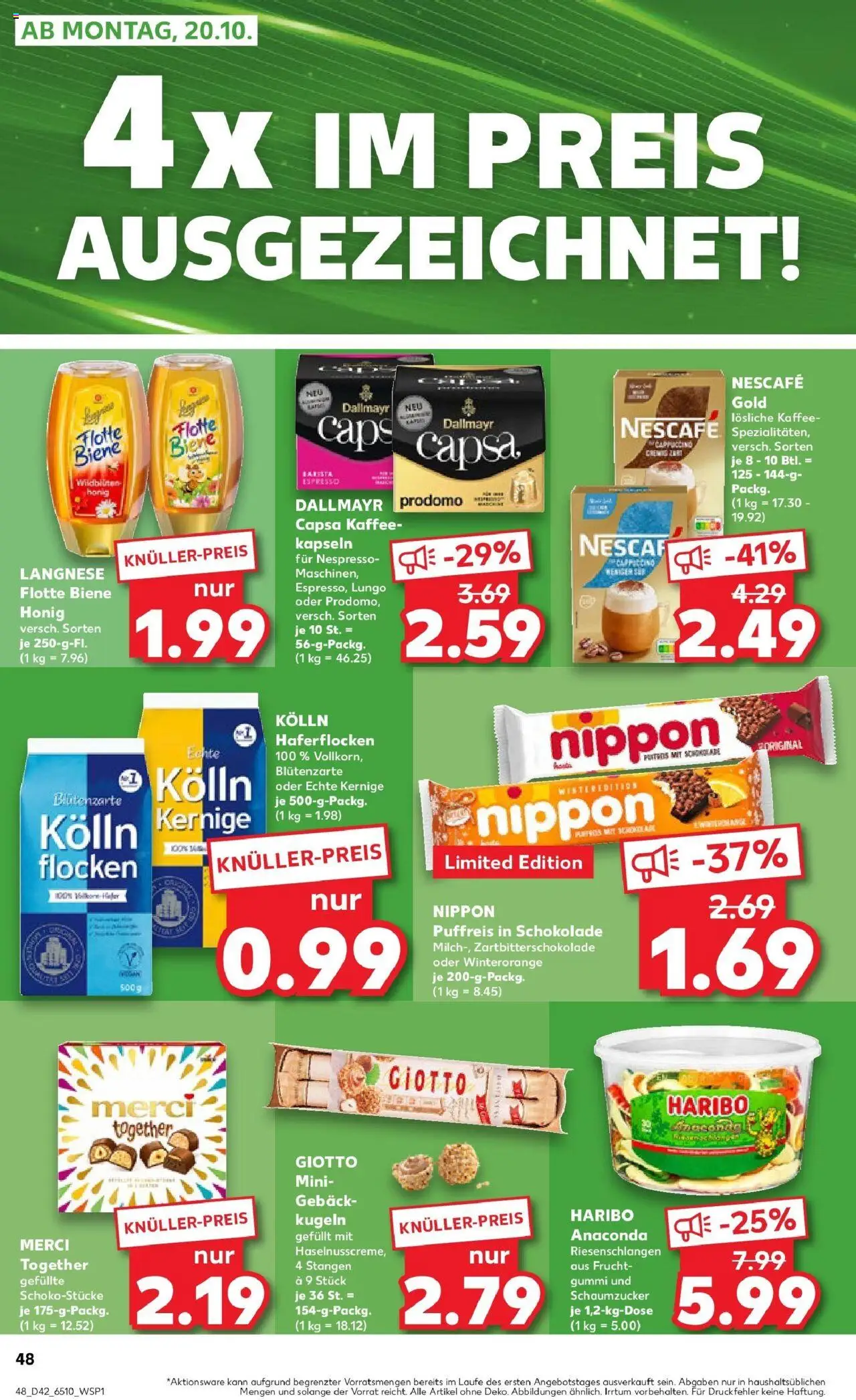 Kaufland prospekt Neuss	 – gültig ab 15.10.2025 | Seite: 48 | Produkte: Langnese, Dallmayr prodomo, Flocken, Dallmayr capsa