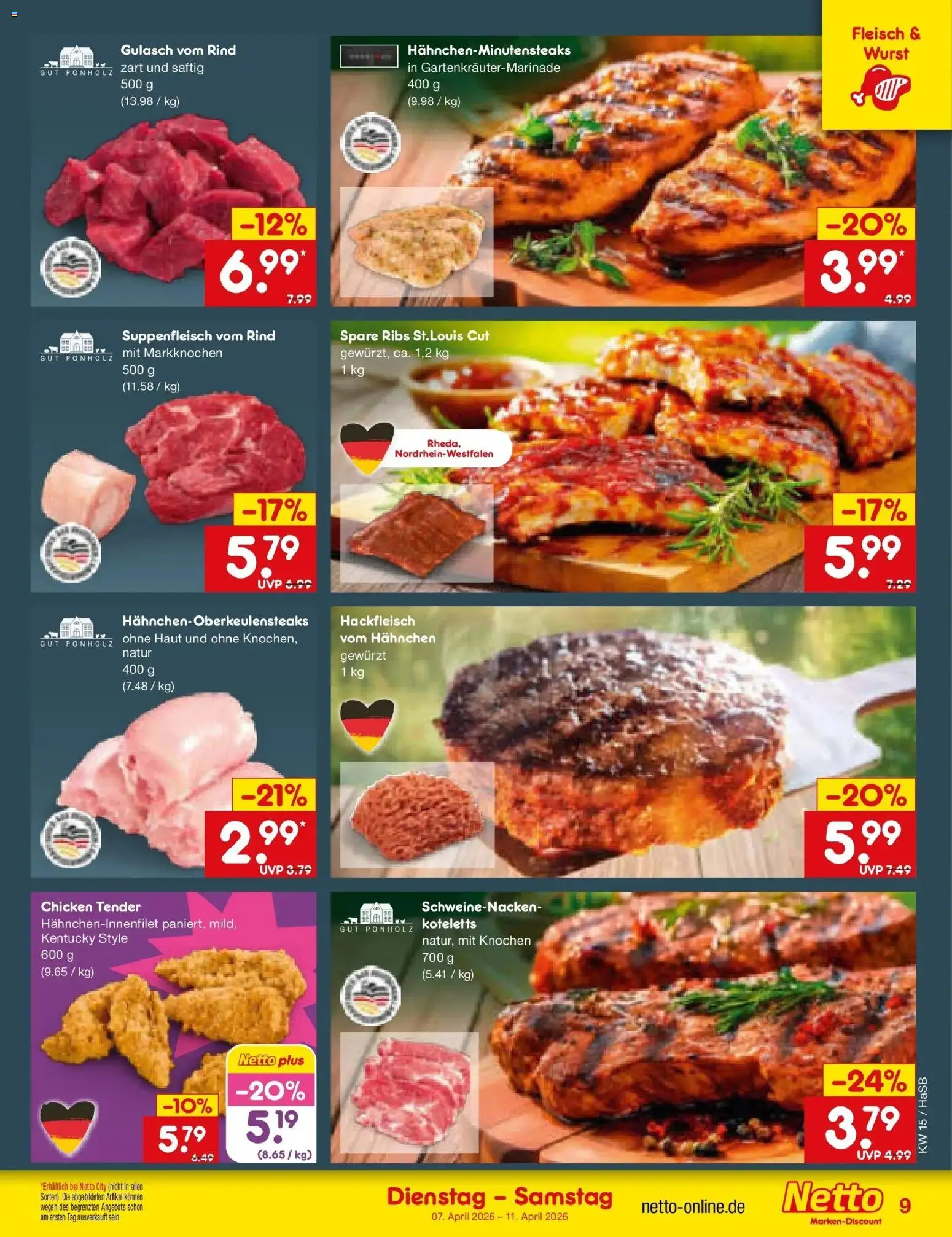 Netto Marken-Discount Prospekt Wuppertal	 – gültig ab 07.04.2026 | Seite: 11 | Produkte: Hahnchen, Schweinenacken, Gulasch, Wurst