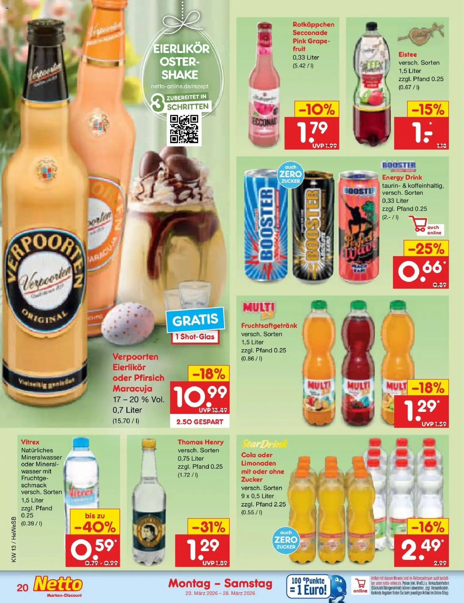 Netto Marken-Discount Prospekt Hamburg	 – gültig ab 23.03.2026 | Seite: 20 | Produkte: Cola, Mineralwasser, Zucker, Pfirsich