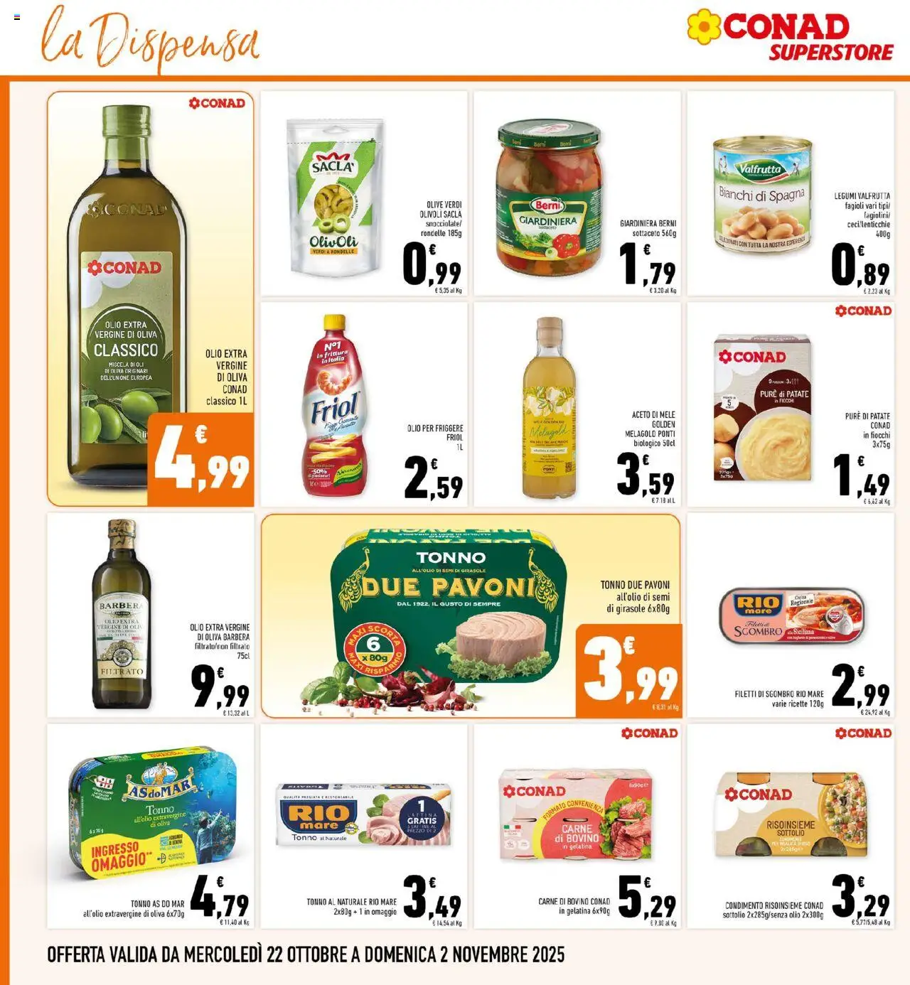 Volantino Conad del 22.10.2025 | Pagina: 18 | Prodotti: Olio, Olio extra vergine, Olio per friggere, Sgombro