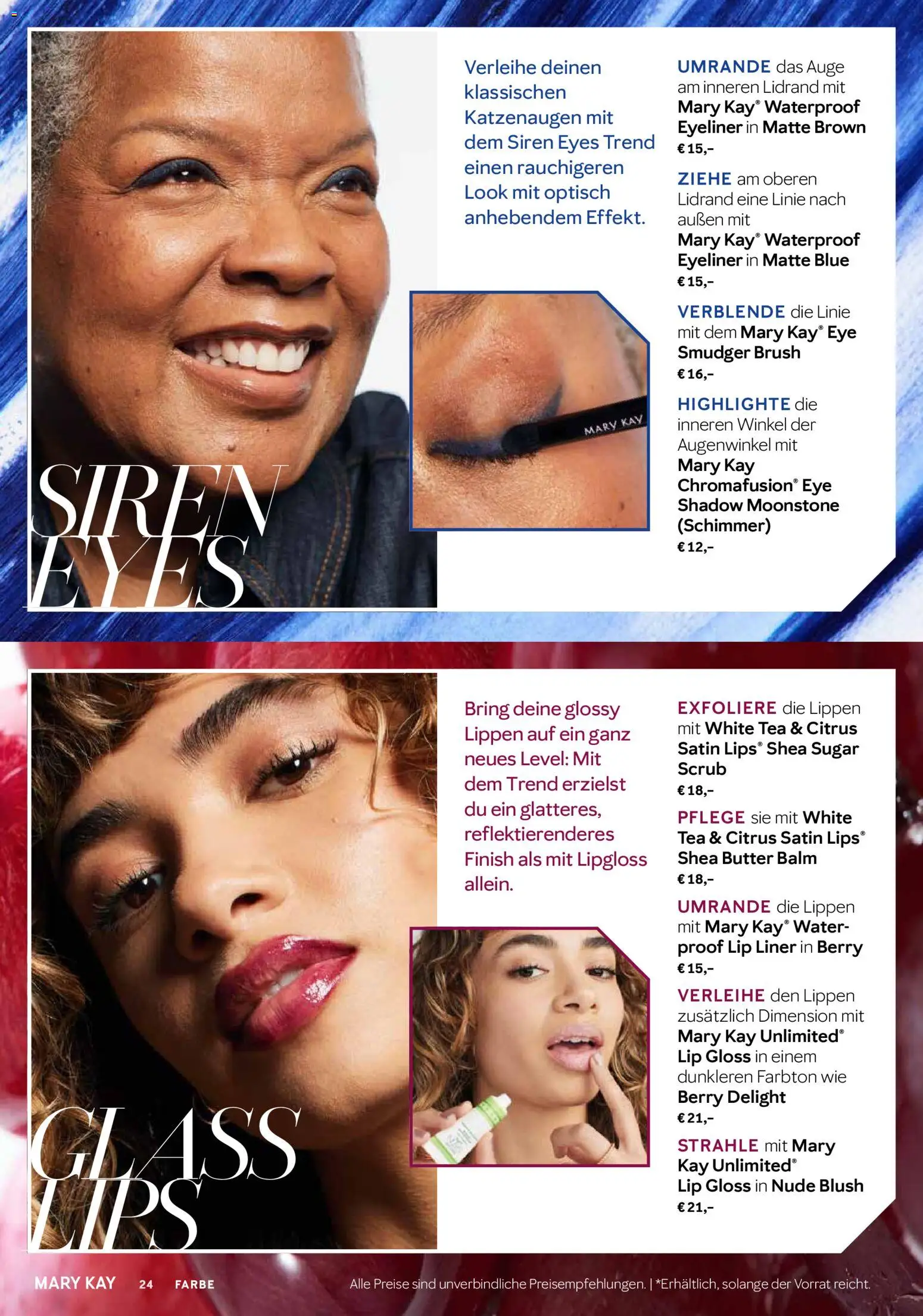 Mary Kay Katalog – gültig ab 15.01.2026 | Seite: 24 | Produkte: Eyeliner, Lipgloss, Finish, Blush