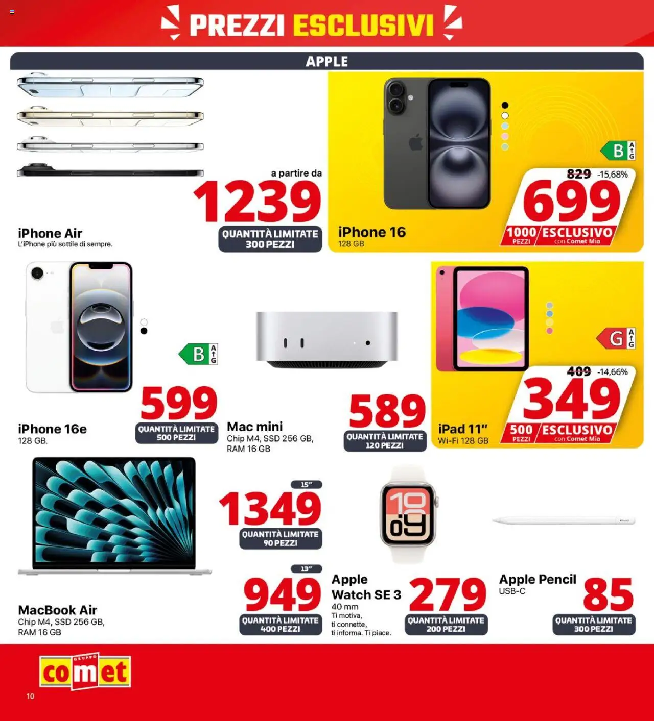 Volantino Comet del 09.10.2025 | Pagina: 10 | Prodotti: Macbook air, Iphone, Ipad, Apple Watch