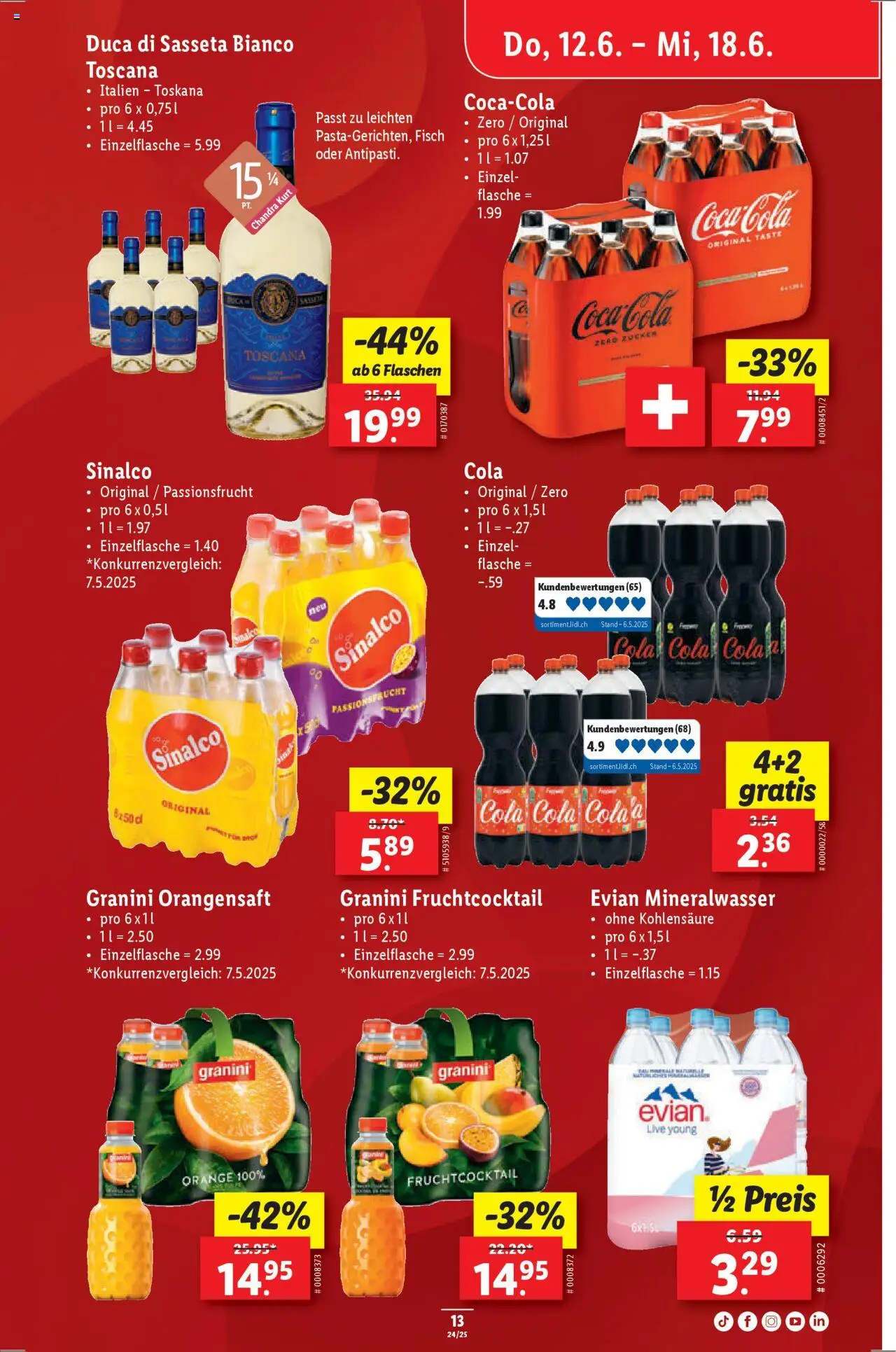Lidl Aktionen ab 12.06.2025 | Seite: 13 | Produkte: Orangensaft, Mineralwasser, Fisch, Zucker
