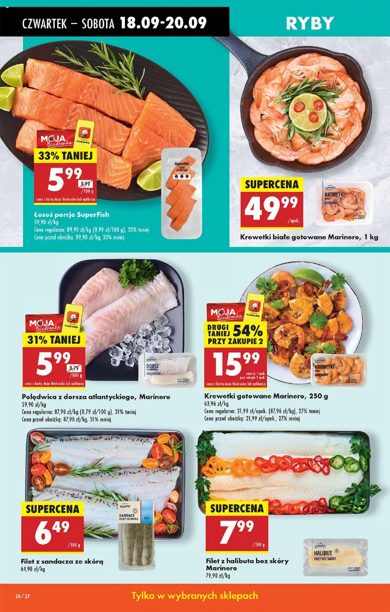 Biedronka gazetka - Oferta w tym tygodniu od 18.09.2025 | Strona: 32 | Produkty: Krewetki, Sandacz, Halibut, Krewetki gotowane