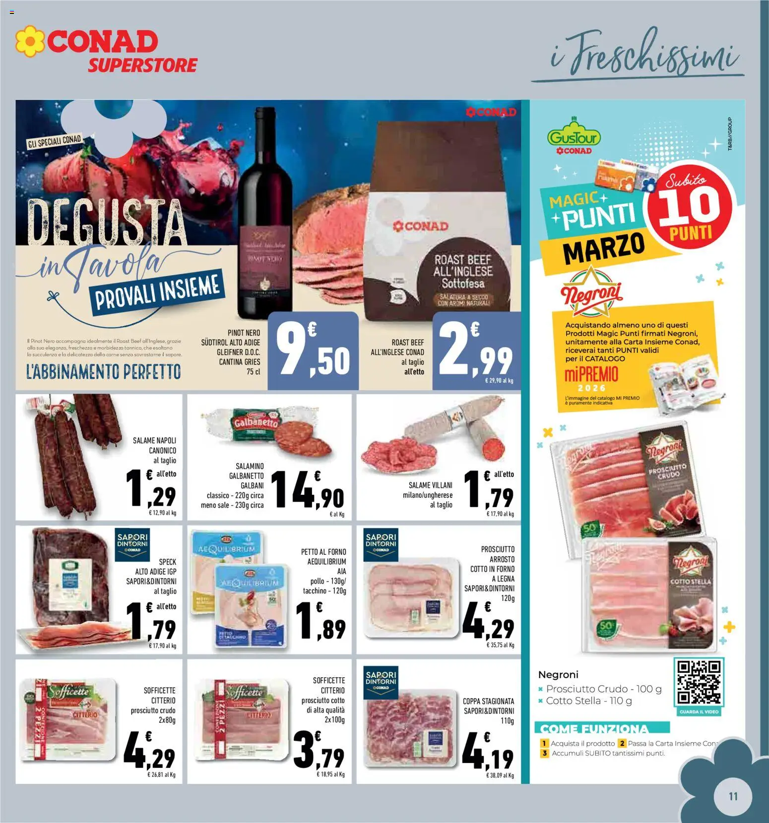 Volantino Conad del 11.03.2026 | Pagina: 11 | Prodotti: Prosciutto Crudo, Pollo, Tacchino, Prosciutto