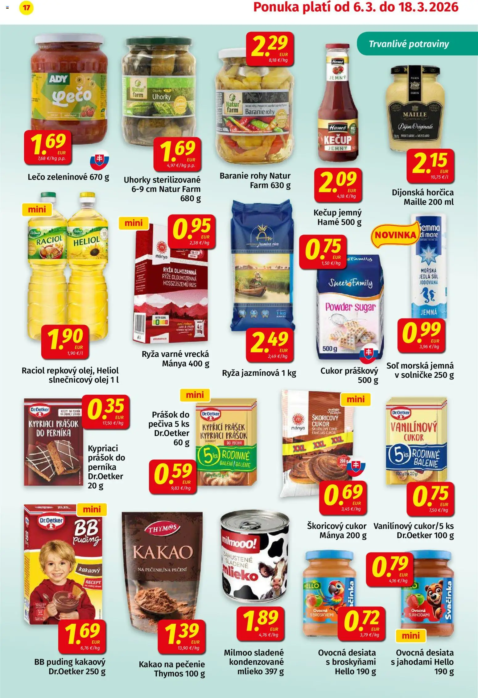 Nové Koruna akcie – leták je platný od 06.03.2026 | Strana: 17 | Produkty: Mlieko, Olej, Slnečnicový olej, Uhorky