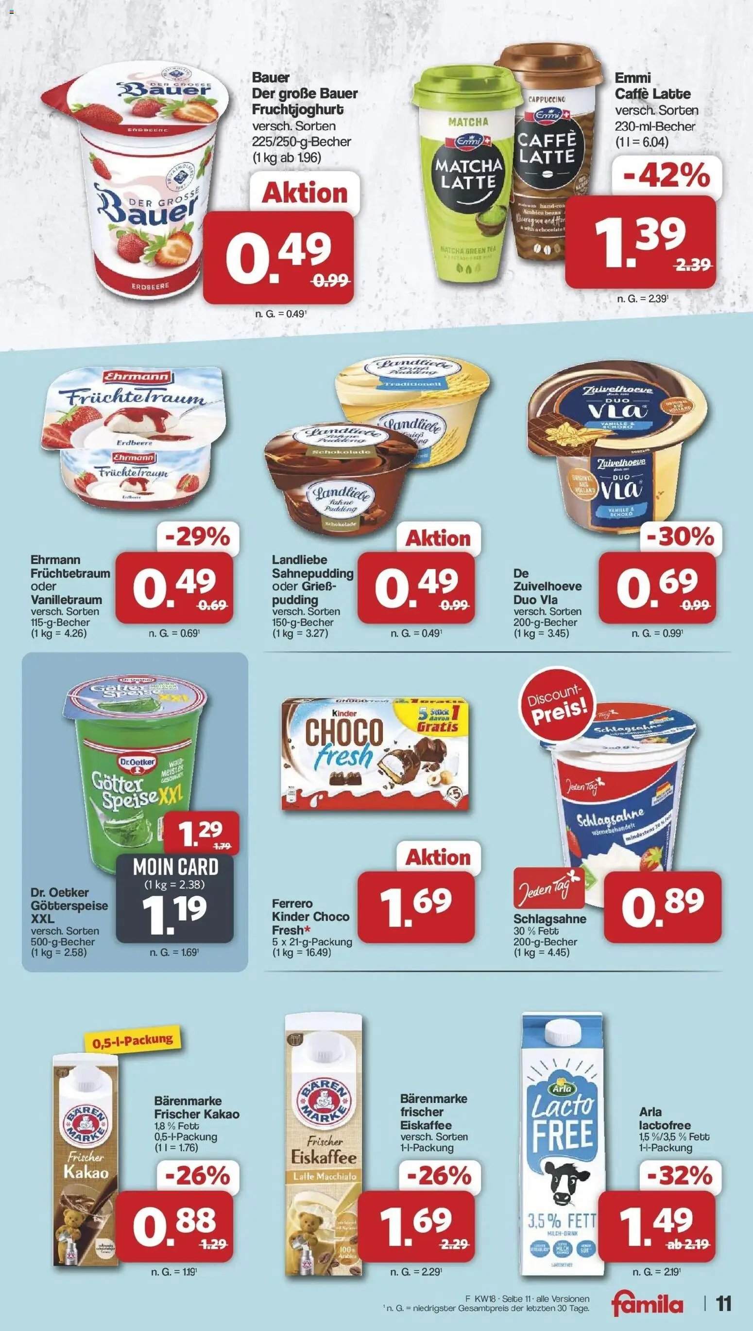Famila Nordwest Wochenangebote – gültig ab 27.04.2026 | Seite: 11 | Produkte: Schlagsahne, Schokolade, Fruchtjoghurt, Pudding