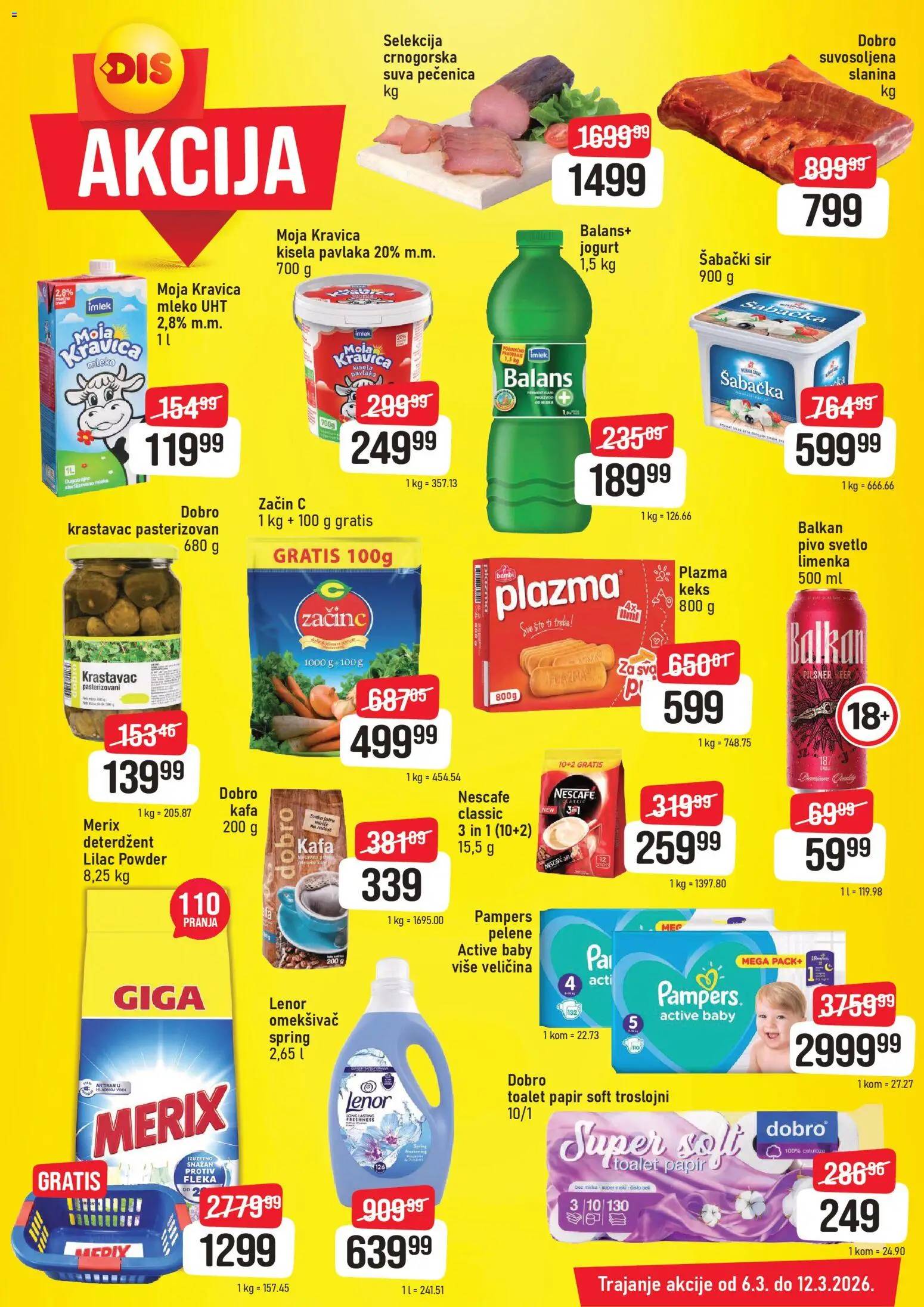 Super DIS katalog - važi od 06.03.2026 | Strana: 2 | Proizvode: Deterdžent, Kisela pavlaka, Mleko, Sir