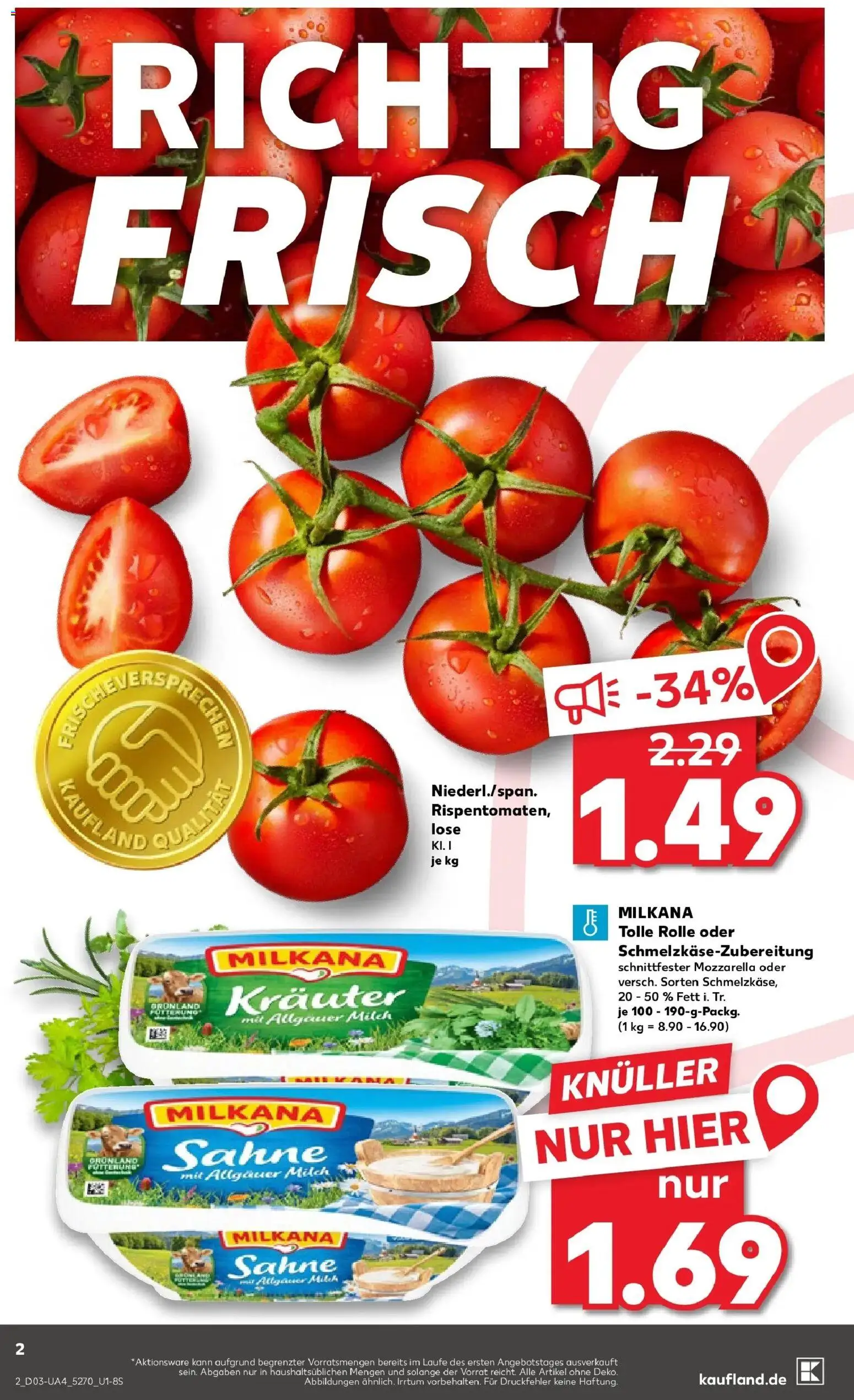 Kaufland prospekt Pfullingen	 – gültig ab 15.01.2026 | Seite: 2 | Produkte: Milch, Milkana, Mozzarella, Sahne