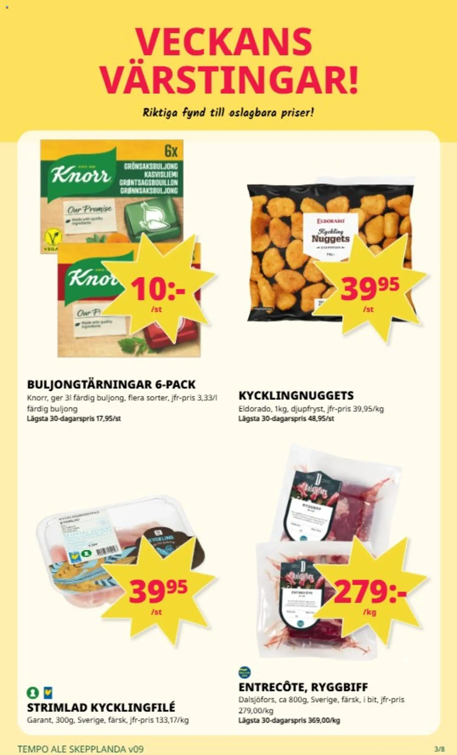 Tempo reklamblad aktuell från 23.02.2026 | Sida: 3 | Produkter: Kycklingfile, Grönsaksbuljong