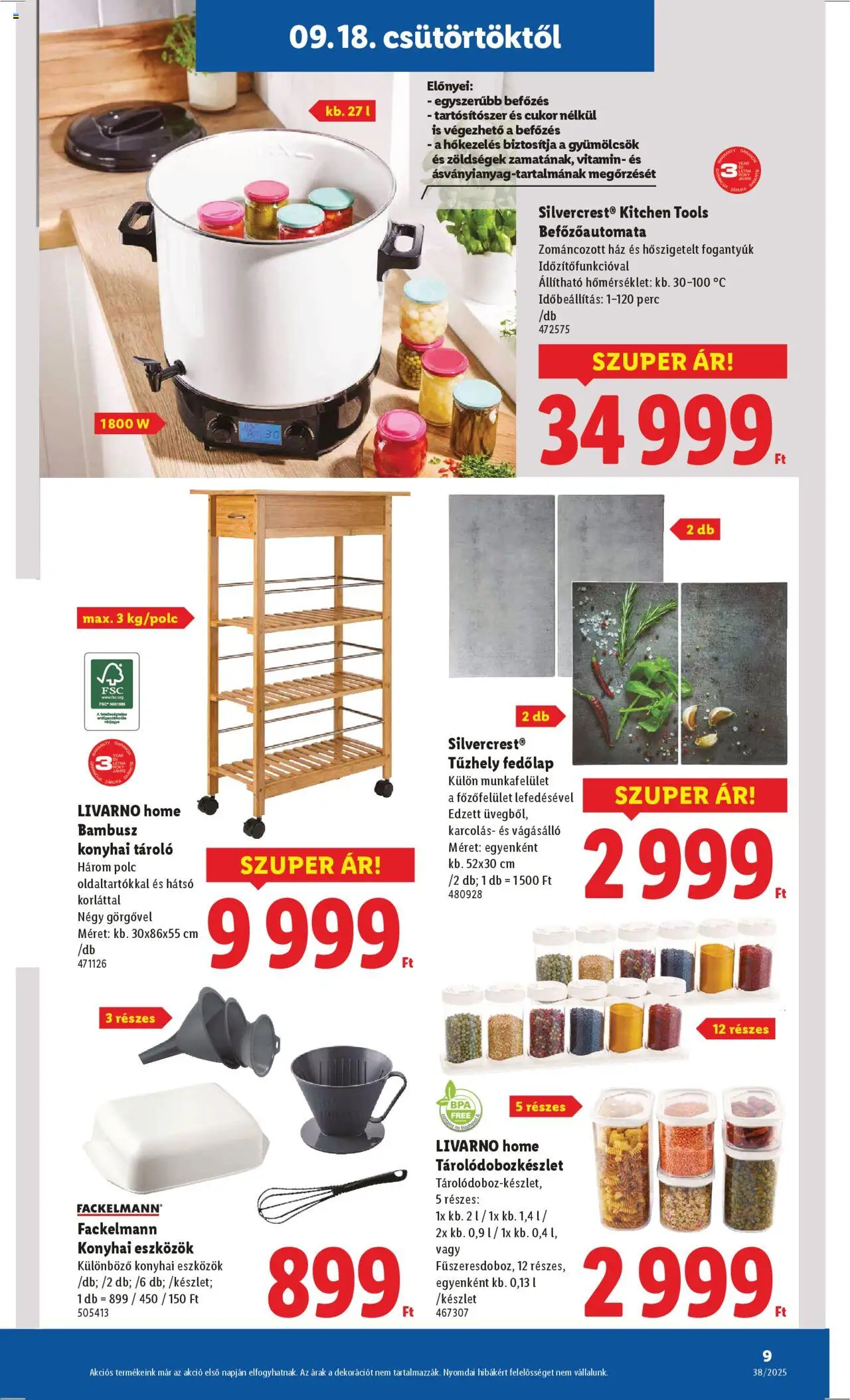Lidl akciós ujság - amely érvényes a következő dátumtól: 18.09.2025 | Oldal: 9 | Termékek: Tűzhely, Polc, Cukor